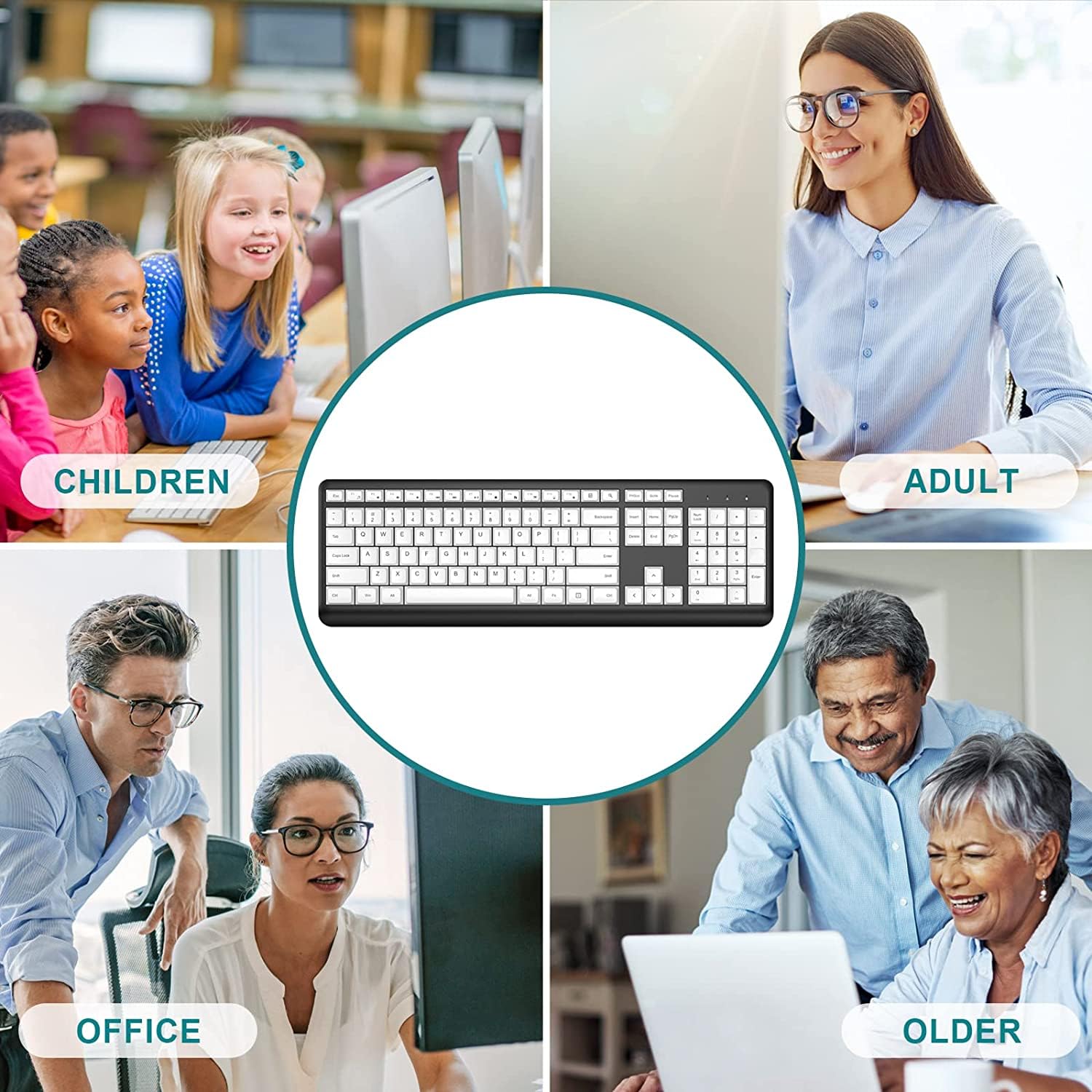 Ergonomic Wireless Keyboard and Mouse Combo - Silent, 2.4G, Multi-Device Support for Laptops & Desktops