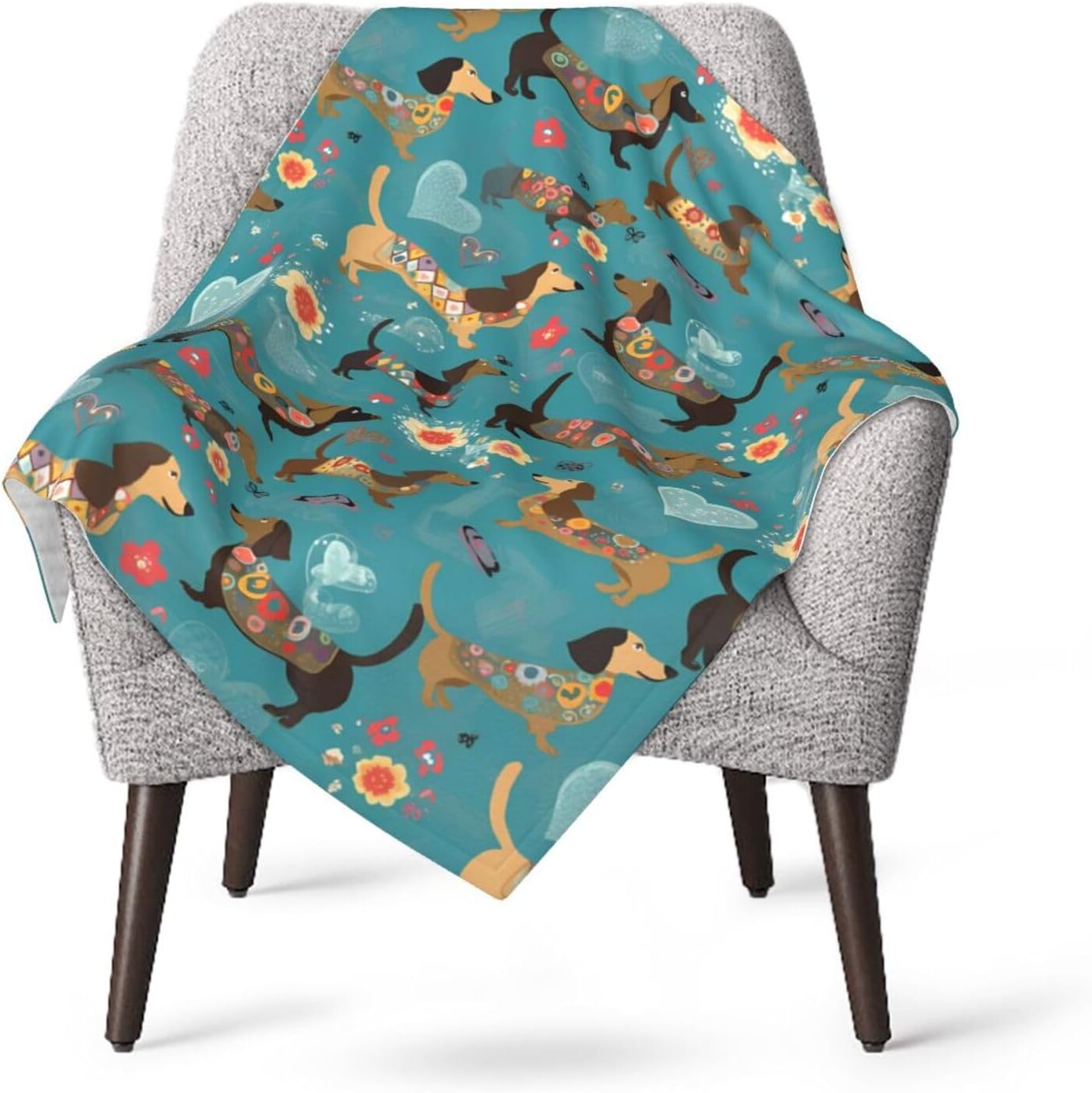 Cartoon Dachshund Dog Baby Blanket Cute Puppy Smooth and Soft Receiving Blanket Unisex for Stroller, Crib, Sofa, 30'' x 40''