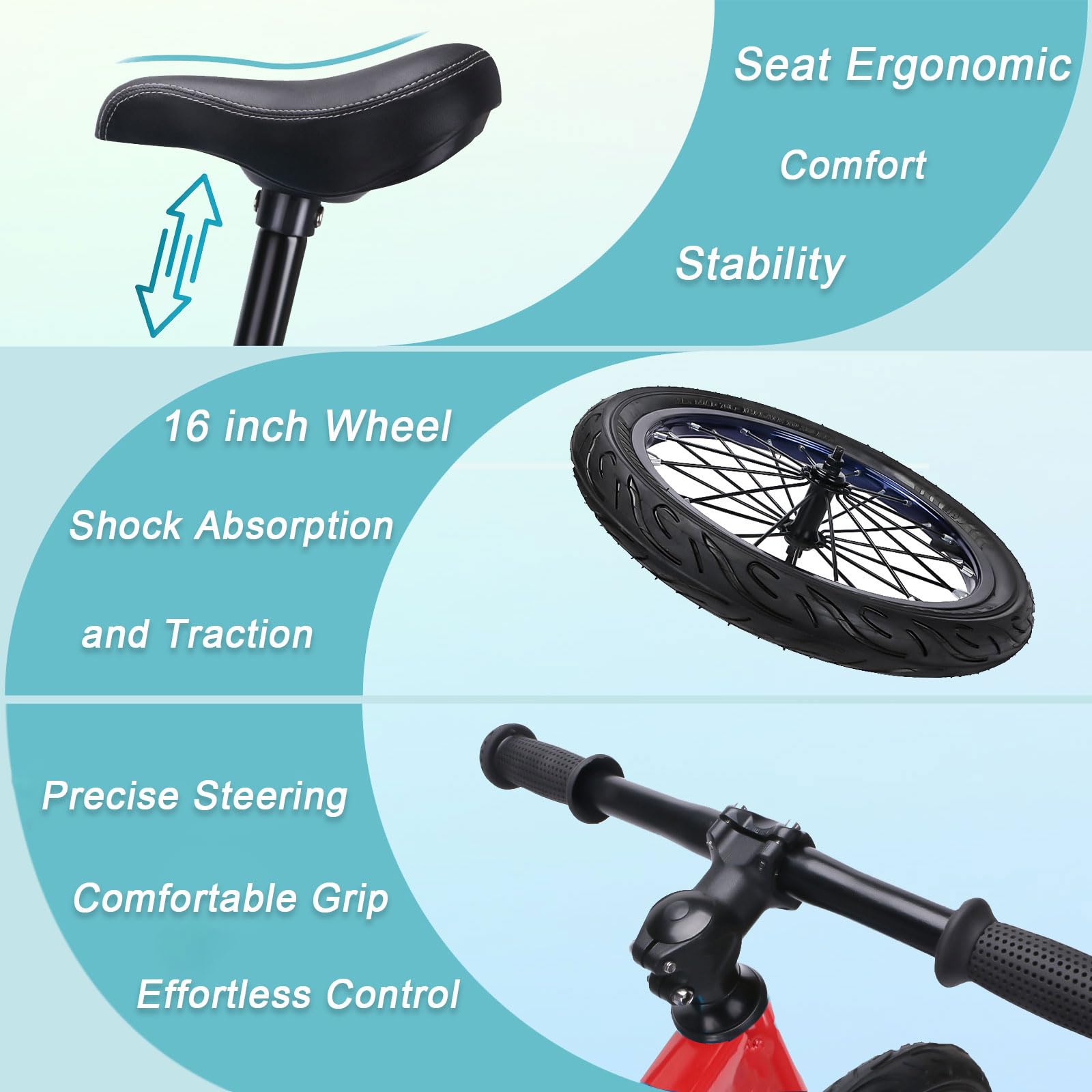 Bicicleta de 16 pulgadas para niños grandes a partir de 4, 5, 6, 7, 8 años, para niños y niñas, bicicleta sin pedal, asiento ajustable, neumáticos de aire, montaje rápido, cómoda y muy ligera