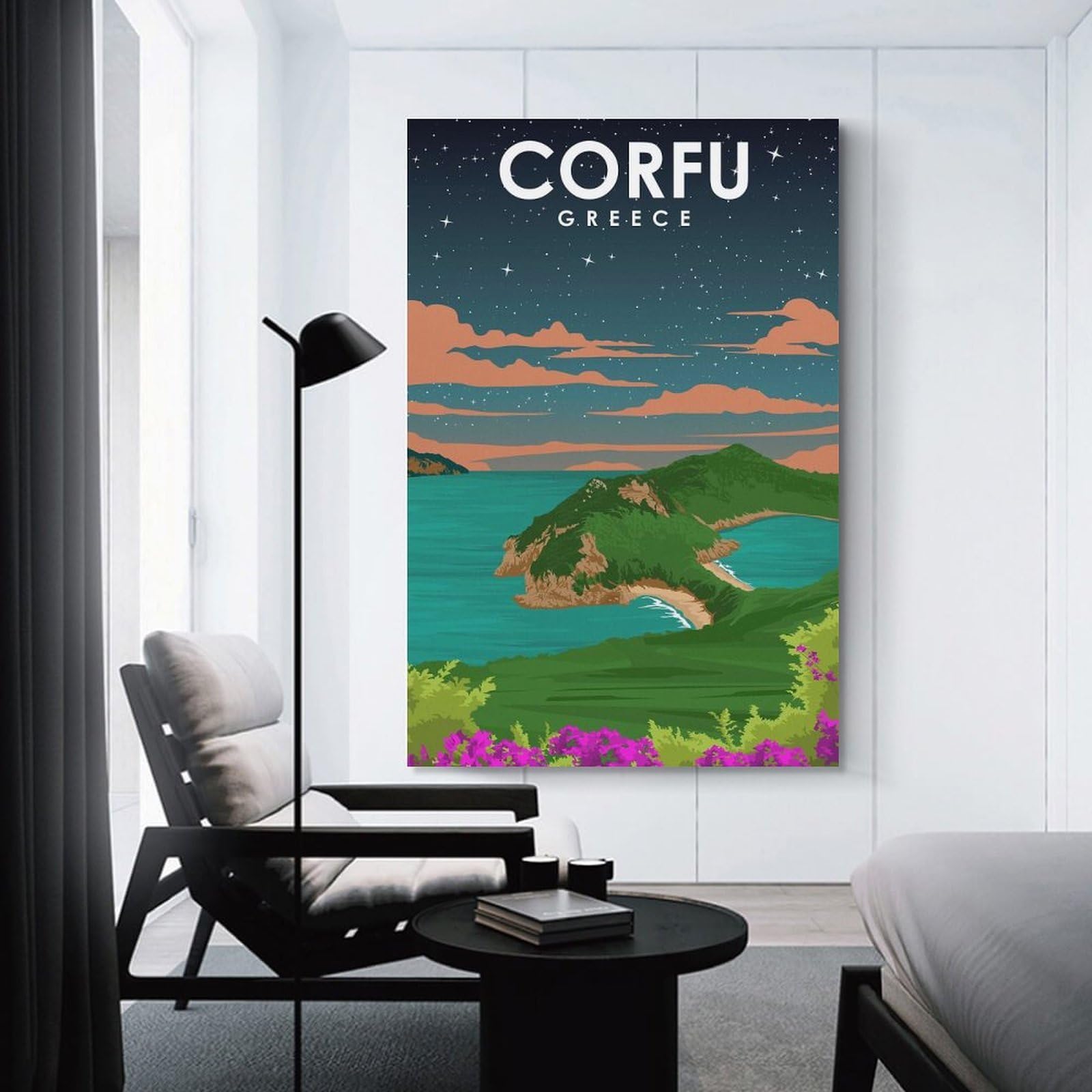 Junmoney Corfu Enchanted Night Canvas Wall Decor, 24x36inch(60x90cm), for Art Walls, Layered Displays Or Homes, Home Wall Art for Statement Displays