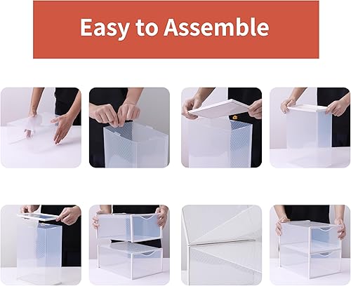Miniatura 5 de Paquete de 12 cubos de almacenamiento de zapatos, organizador de zapatos apilable de plástico transparente para armario, zapatero plegable que