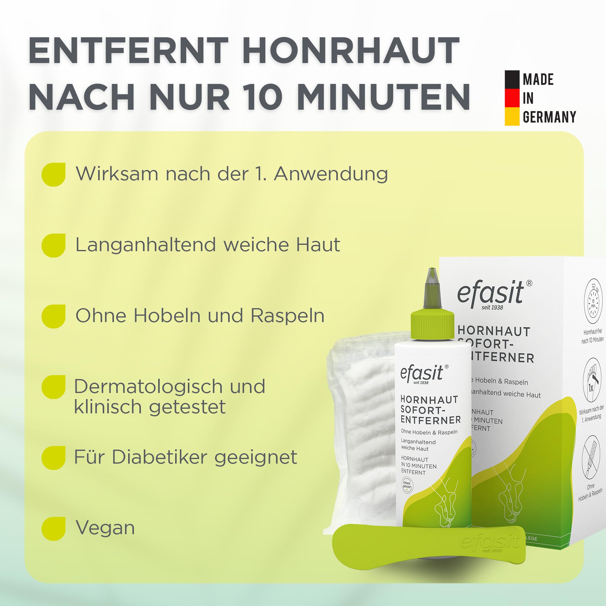 efasit Rimozione istantanea per calli – Elimina i calli in 10 minuti, senza piallare e grattugiare, effetto immediato dopo 1 applicazione, con ingredienti nutrienti, set completo, 200 ml