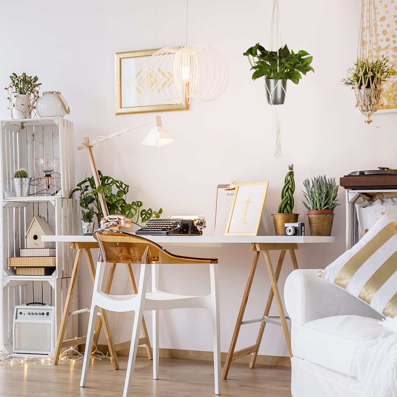 Sixyotie Macramé Hangpot Macramé plantenhangers katoenen touw 4 poten hangende pot plant deur decoratie binnen buiten Boheemse stijl handgeweven