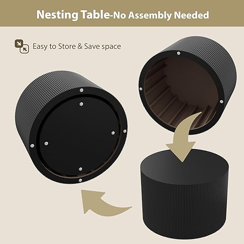 Miniatura 3 de Juego de 2 mesas auxiliares redondas negras, modernas mesas auxiliares de madera anidables para sala de estar, no requiere montaje, mesa auxiliar