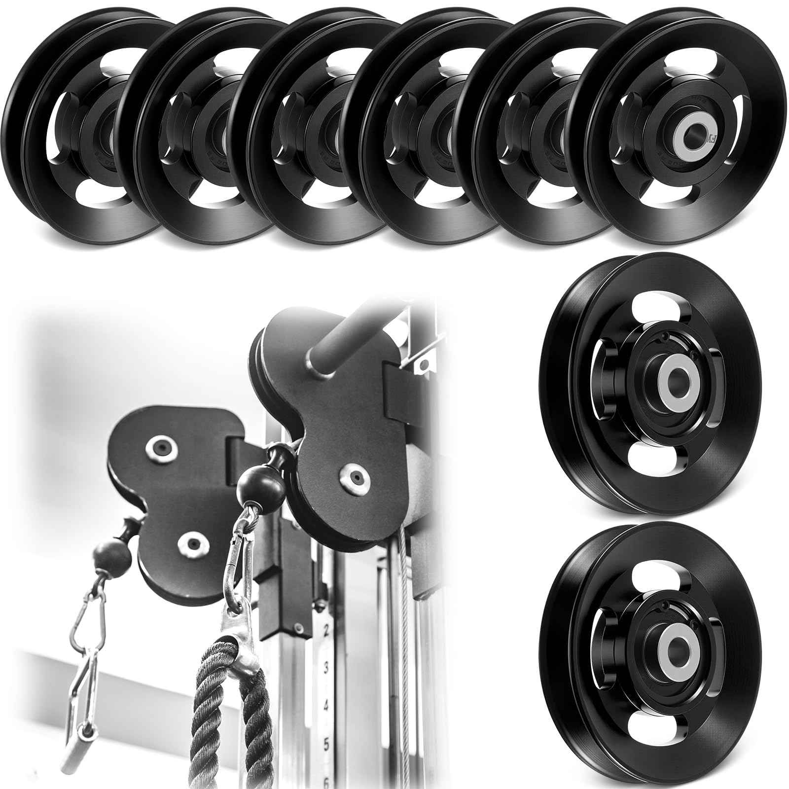 Photo 1 of Soulchen Aluminum Cable Pulley Wheel - Black, 90mm (6 Pcs)