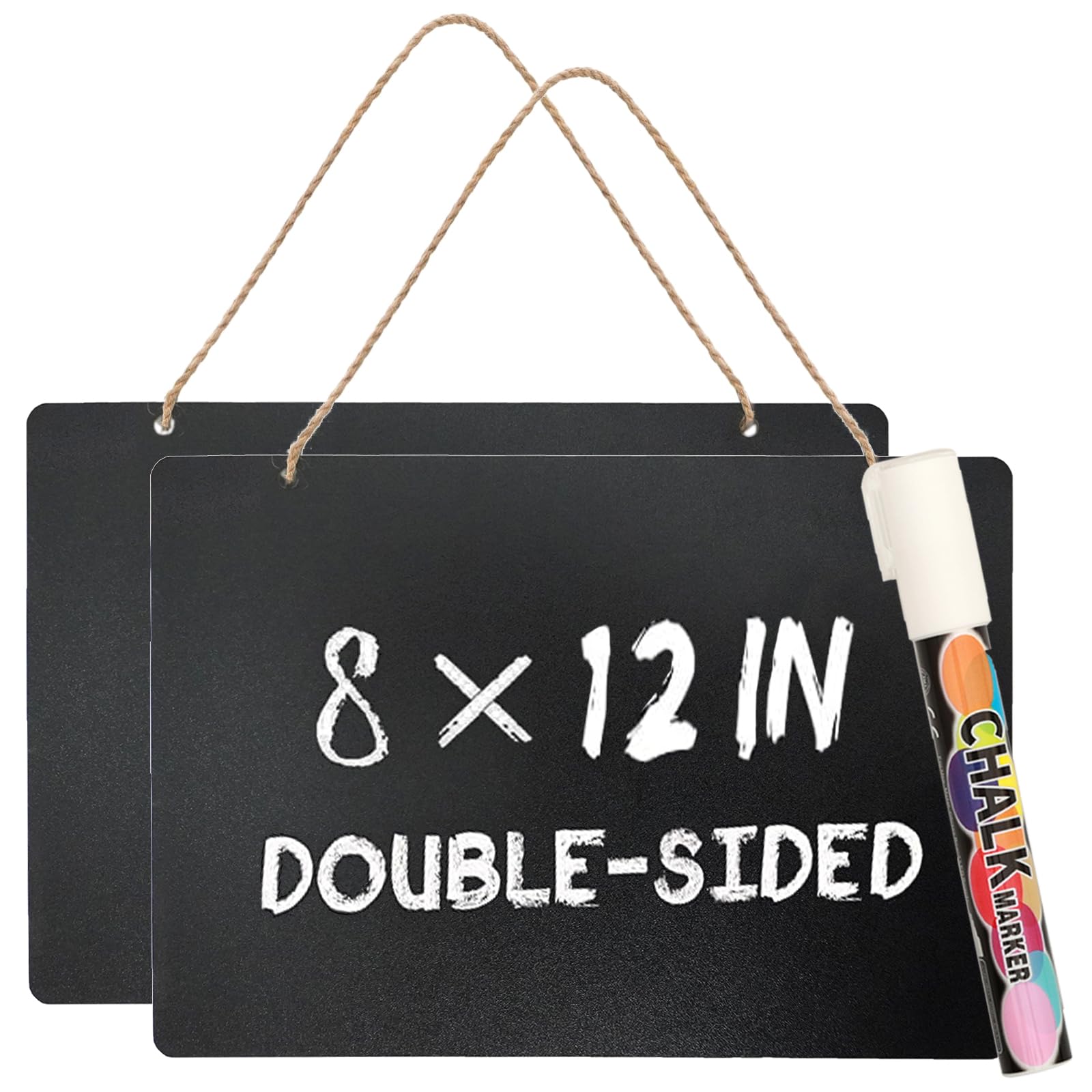Lot de 2 petits tableaux noirs à suspendre - Double face - Effaçables - Avec corde suspendue - Pour mariage, anniversaire, fête, événement - Rectangulaires