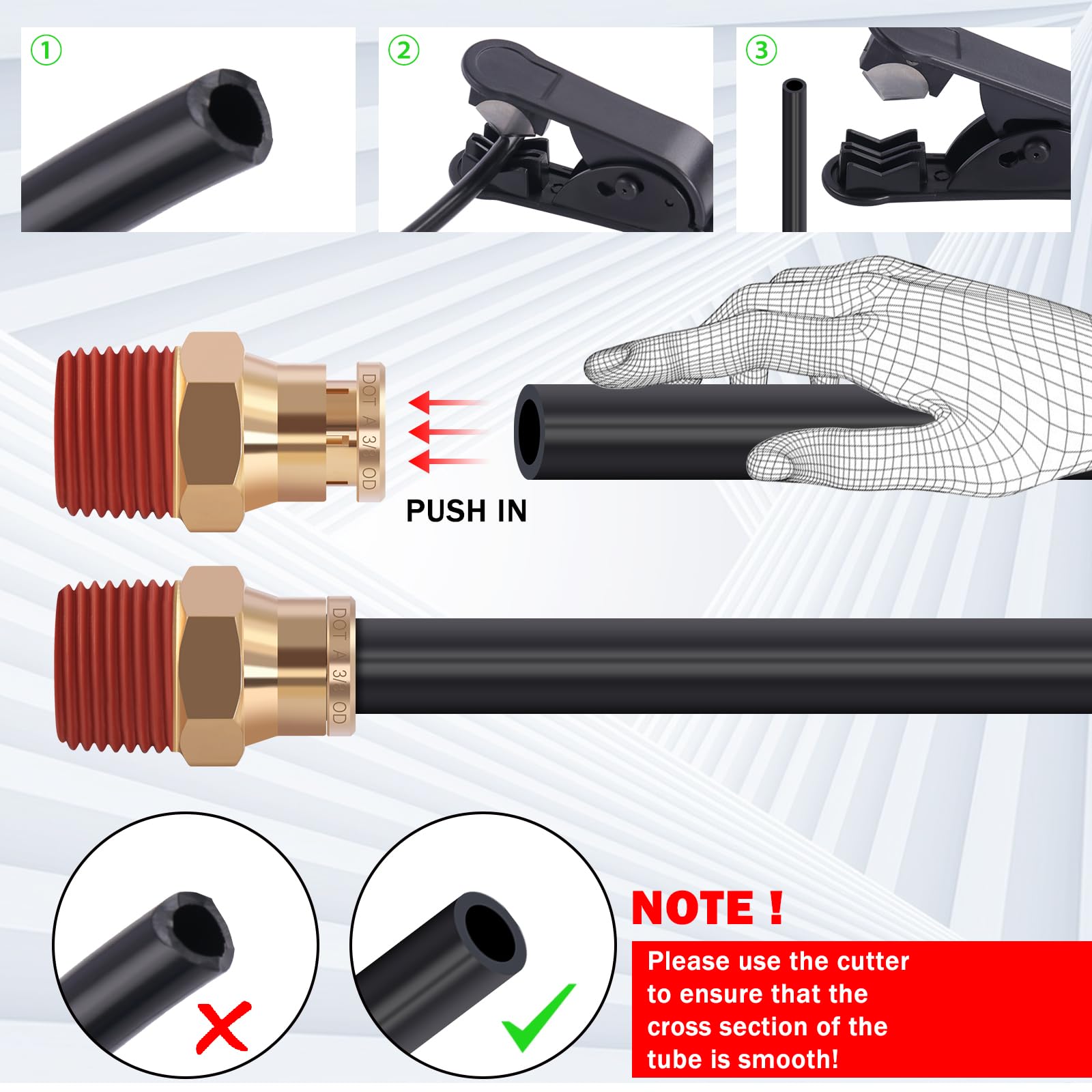 CheeMuii Accesorios de aire DOT de latón de 3/8 con kit de manguera de aire de 3/8 DOT de 3/8 pulgadas de conexión rápida DOT y línea de freno de aire PA12 de 3/8 pulgadas para remolque de