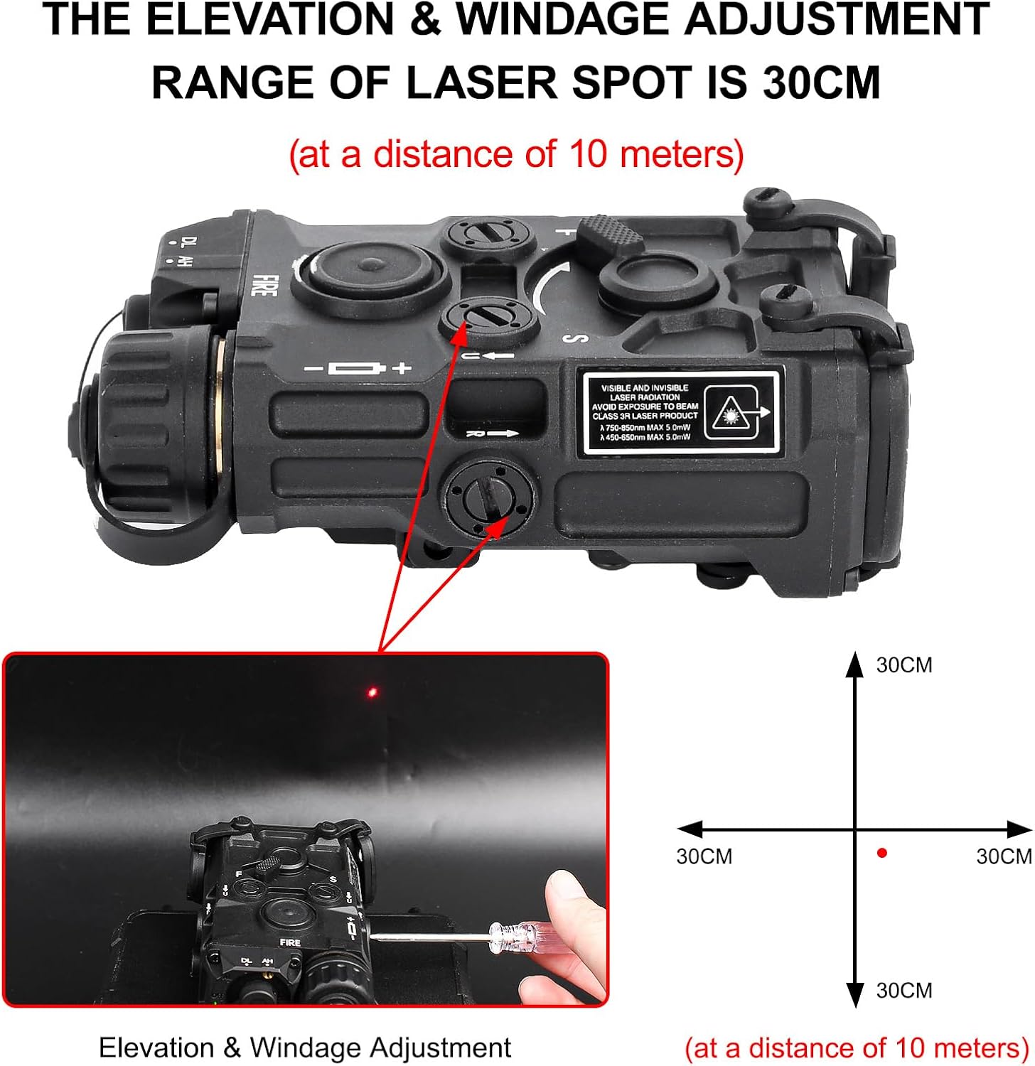 2.91" Red Dot Sight Riser Mount Tactical Optic Scope Riser 8 Slots Picatinny Mount + 8 Modes Airsoft Tactical Aiming Red IR Laser Sight