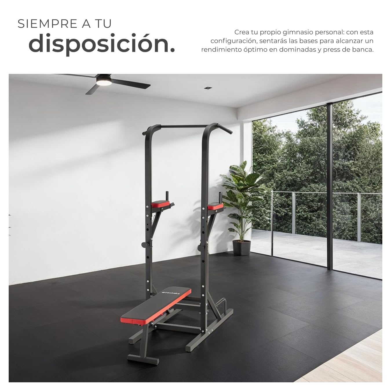 tectake® Banco Musculación Multifuncional, Plegable, Barra Dominadas, Soporte Barra Pesas, Multiestación Musculación, Gimnasio en Casa, Ejercicio en Casa, Fitness - Negro