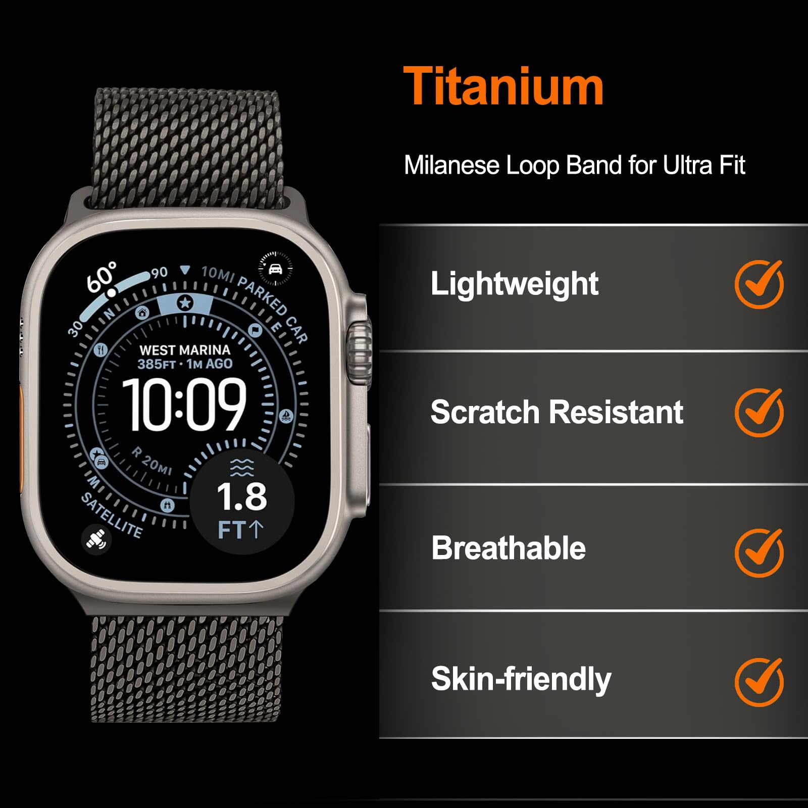 Dhwazz Titan Milanese Armband für Apple Watch Ultra 3 2 1 49mm, Armband mit Fallschirm Schnalle für Apple Watch Series 11 10 9 8 7 6 5 4 46mm 45mm 44mm / SE 3 2 1 Herren Damen