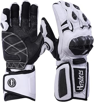 Harssidanzar Carbon Fiber Leather Motorcycle Gloves for Men & Women KM045UK