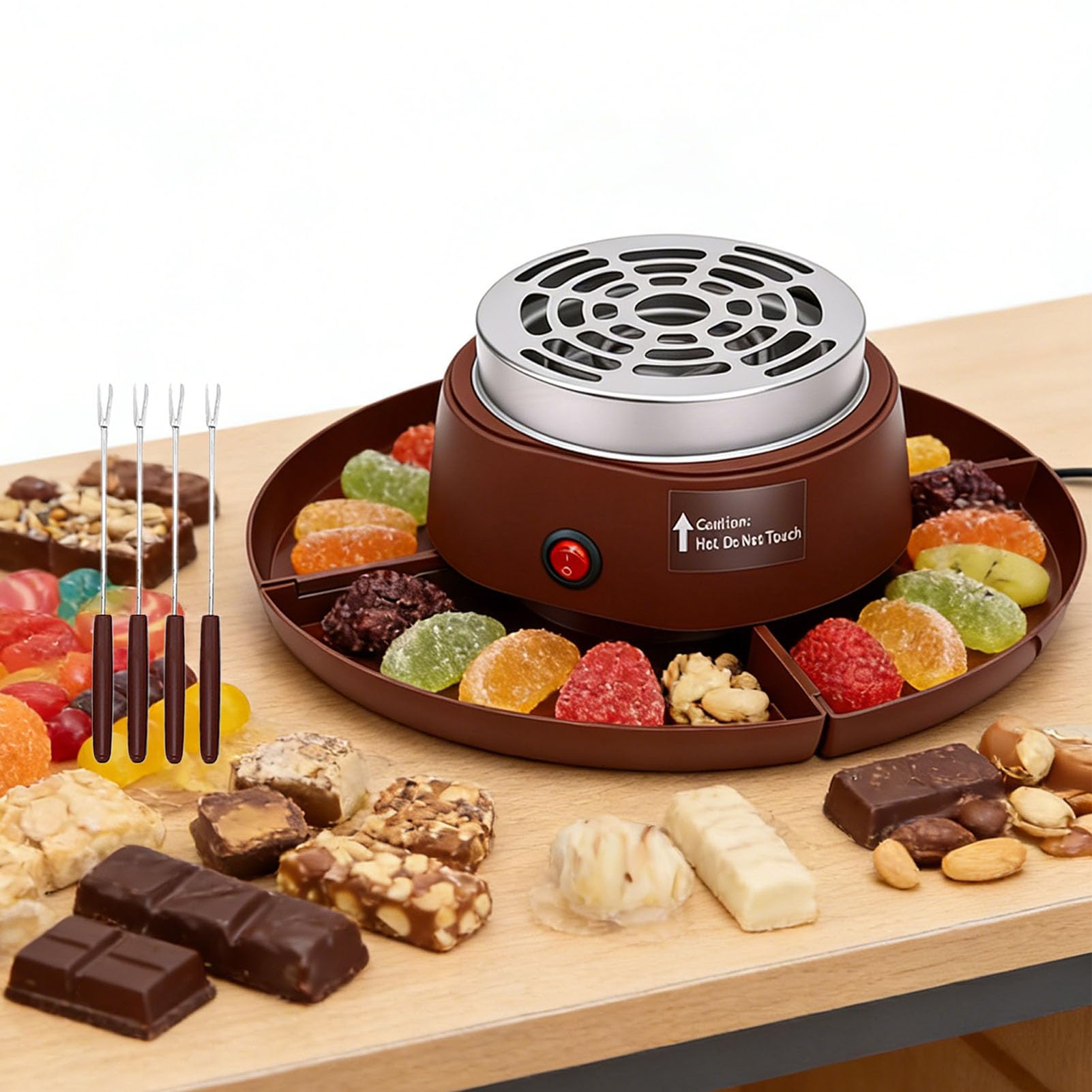 Greensen 2 in 1 Elektrischer Smores Maker Tisch Röster Schokoladenfondue Topf 4 Röstgabeln EU-Stecker 220 V