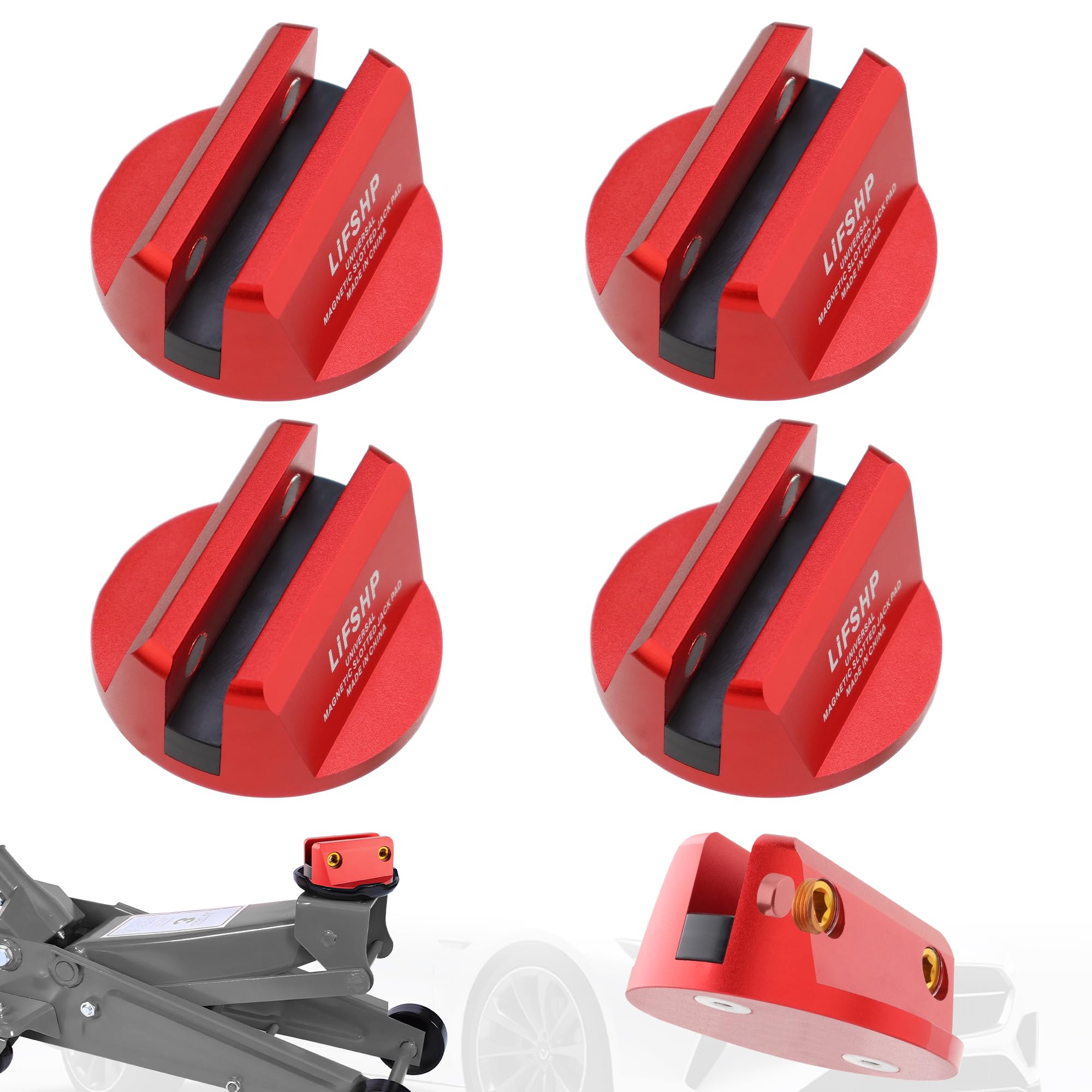 LIFSHP 4Pcs Universal Aluminum Grooved Magnetic Jack Pad