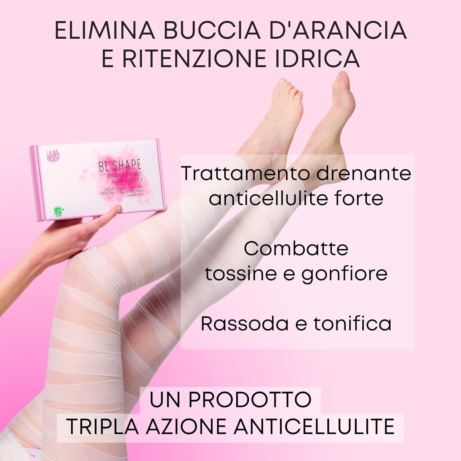 Kit 3 Bendaggi Drenanti al Sale Rosa dell’Himalaya – Trattamento Anticellulite Professionale per Gambe Leggere, Rassodante e Tonificante, bende Ritenzione Idrica e Buccia d’Arancia – Made in Italy