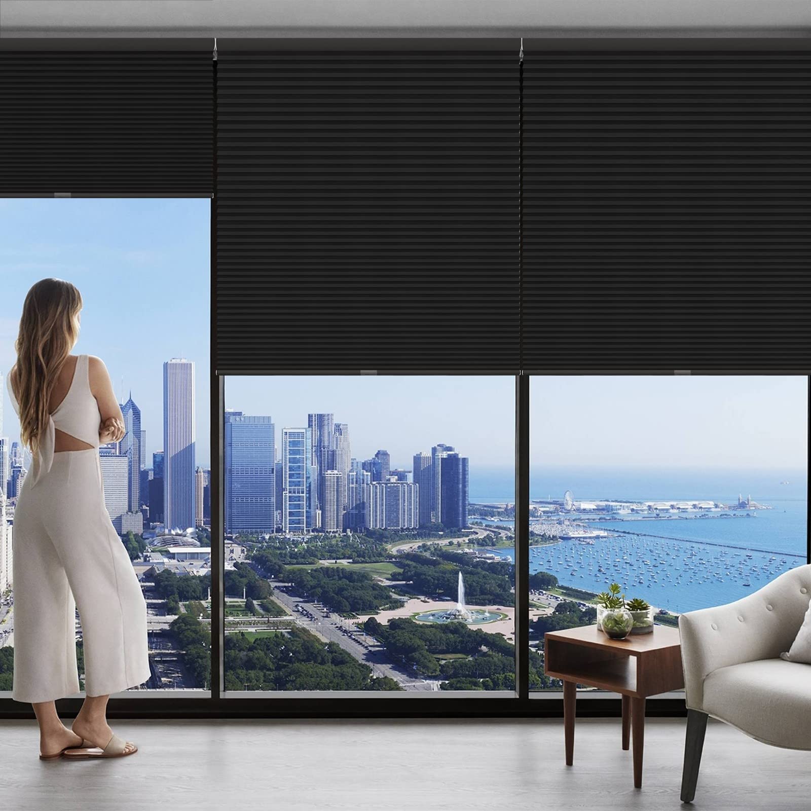 Keego Window Shades Cordless Blackout Blinds for Windows-Custom Cut to Size Window Blinds & Shades for Home Kitchen Bedroom Office (Black 100% Blackout, 21