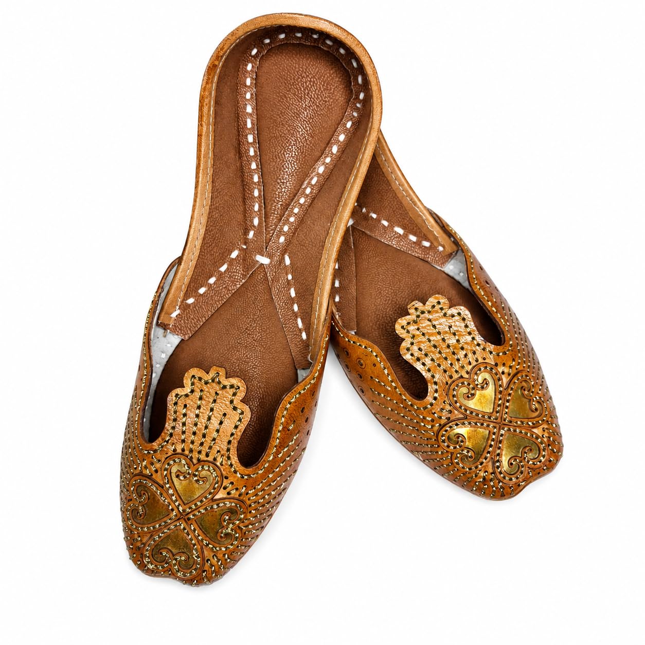 SPVB Women's Handcrafted Leather Jutti | Traditional Ethnic Punjabi Mojari Flats for Weddings Tan Brown-image-40