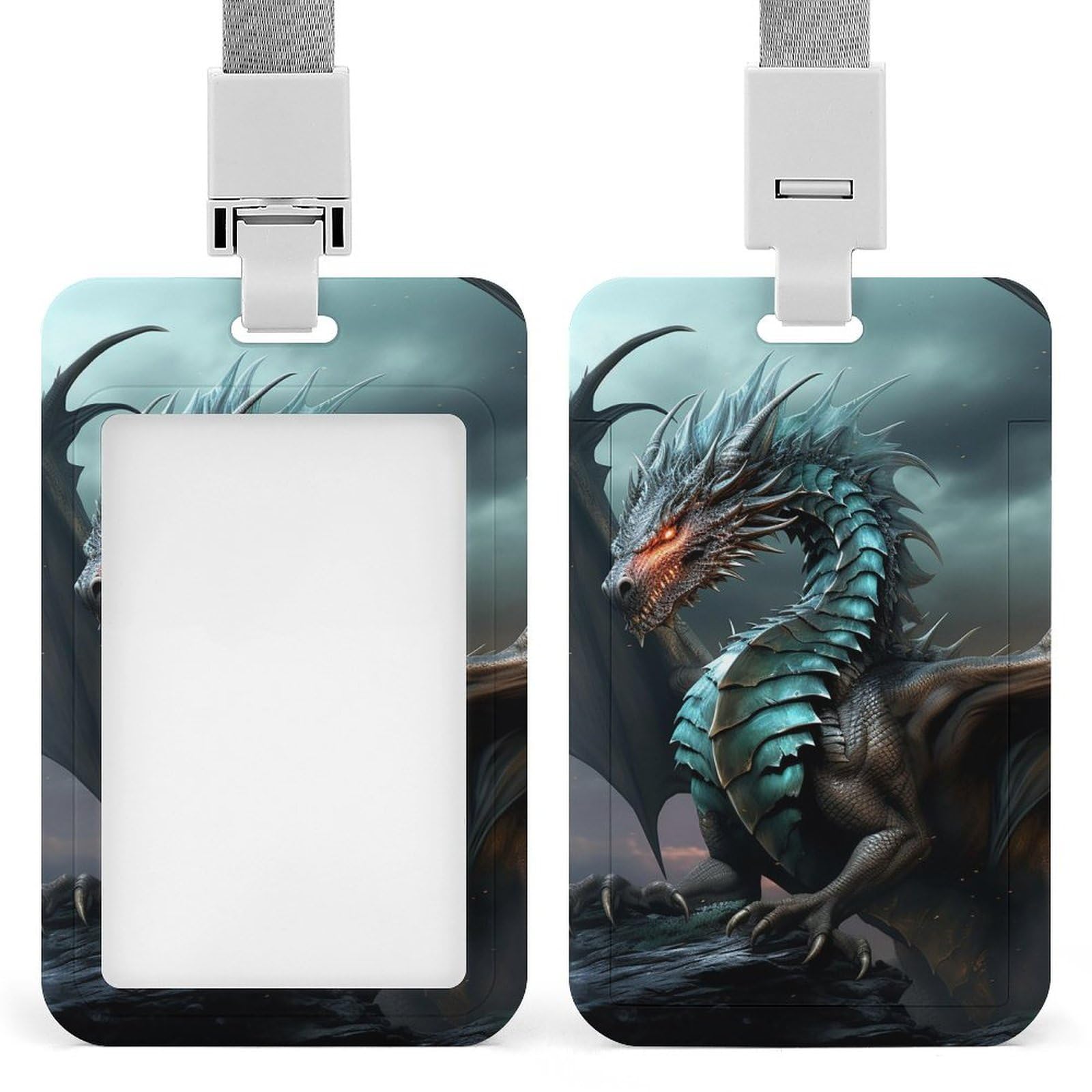 ID Card Holders for Lanyard,Cool Dragon Printed Badge Holder with Clear Window,Plastic Vertical Bus Pass Holders for Work Teacher Nurse Employees Proximity Key Cards Women Men — image 1