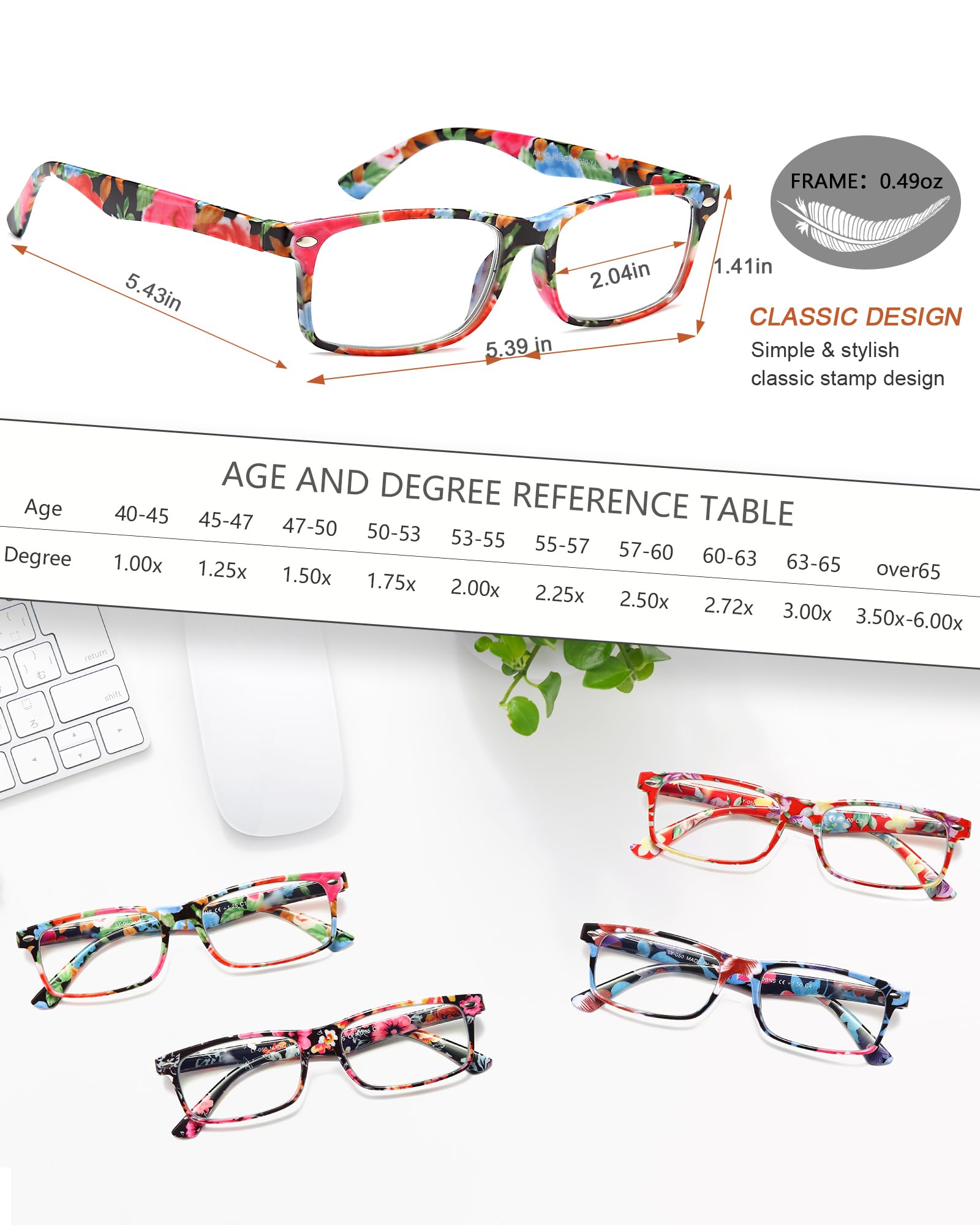 Reading Glasses for Women, Stylish Blue Light Blocking Readers, Ladies Eyeglasses, Fashion Computer Eye Glasses