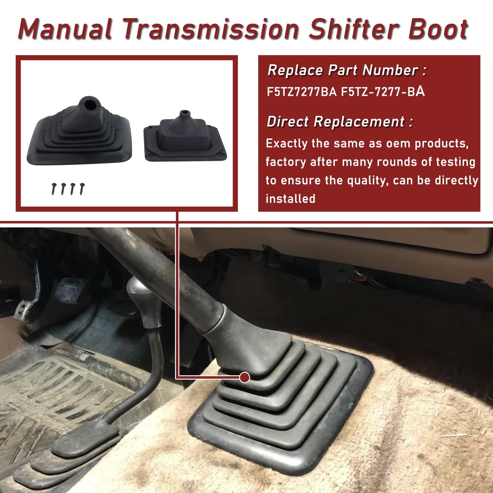 Manual Transmission Shifter Boot, Gear Shift Lever Rubber Knob Boot Compatible with 1990-1997 Ford F-150 F-250 F-350 Bronco Replaces # F5TZ7277BA F5TZ-7277-BA