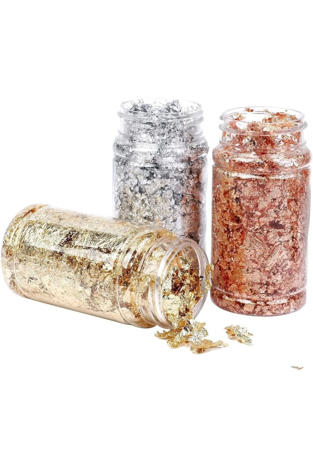 1 Golden Flakes 1 Rose Gold foil Flake and 1 Silver foil Flake for Resin, Decorating Cake Borders and Other Sweets Food Preparation, Nail Polish,Soap,Candle Making,Art Craft Decoration & Other Artistic Works