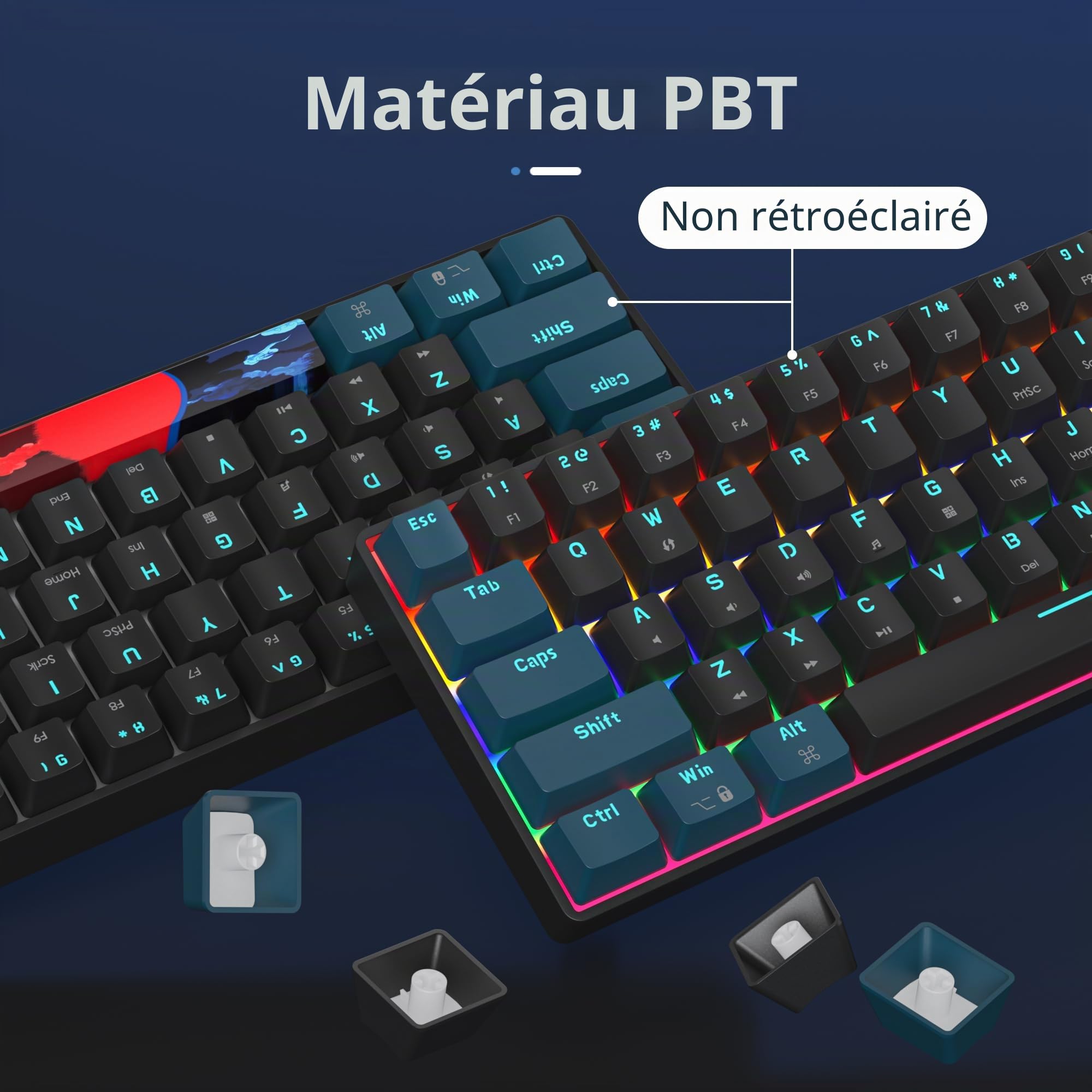 60% Clavier Gaming pour PC, Mini Clavier Gamer 60 Pourcent Mecanique, Filaire Clavier Gamer 60% USB American QWERTY Ultra-Compact à 61 Touches pour Gamer Win/Mac