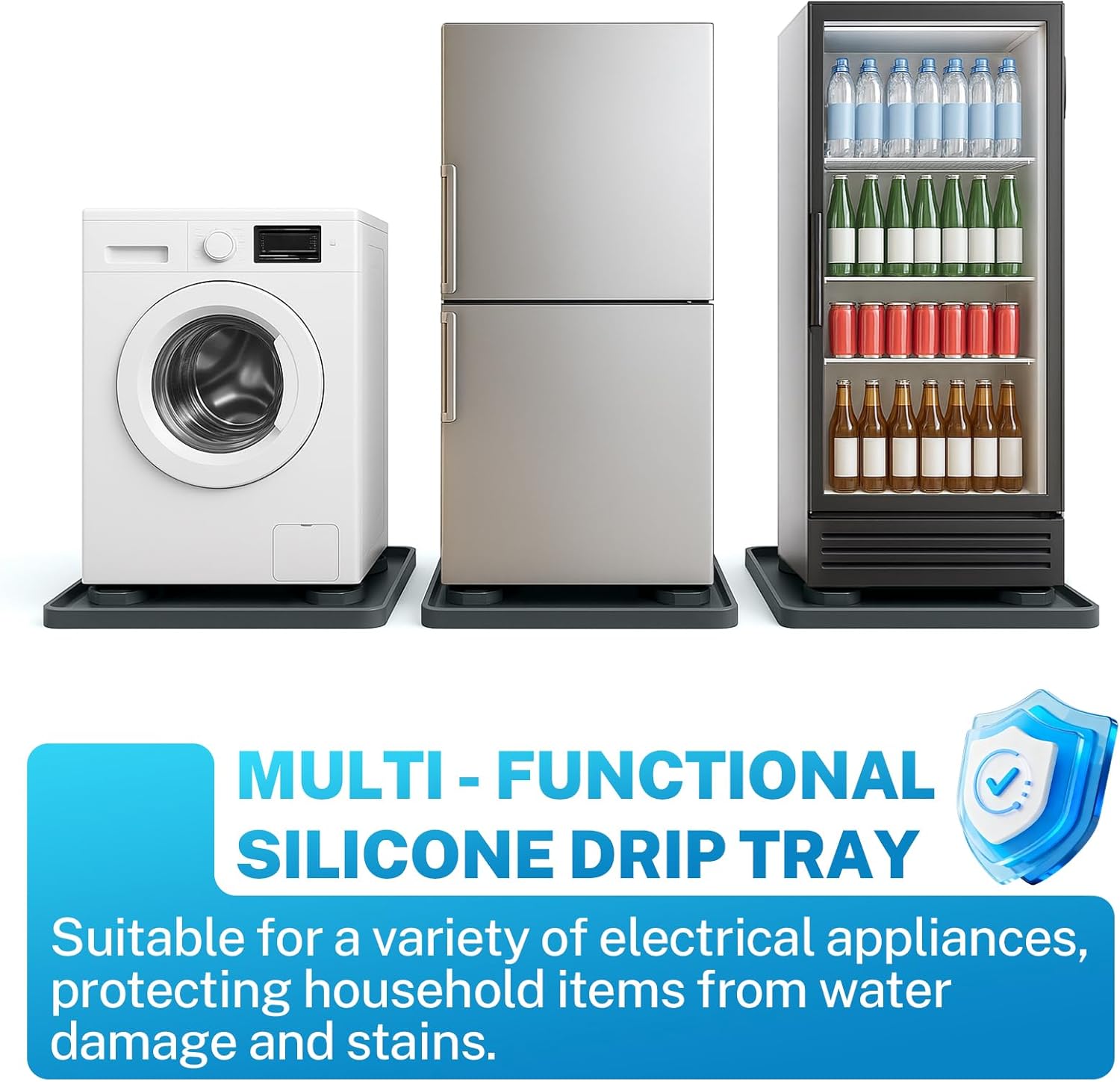 27" X 27" Washer Tray for Floor Protection, Washing Machine Drain Pan Silicone Mat with 4Pcs Anti Vibration Pads for Dryer, Washer, Refrigerator