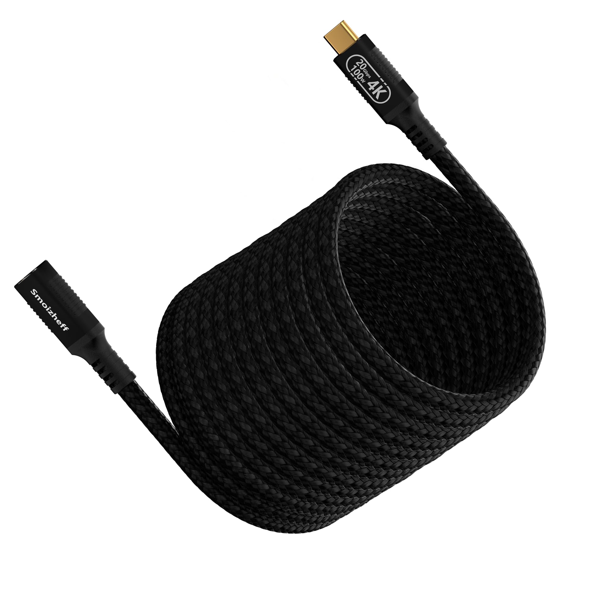 Cable de extensión USB C de 6 m, longitud extra de transferencia de datos de 20 Gbps, carga de 100 W, video 4K a 60 Hz, cable de extensión trenzado de nailon macho a hembra para laptop, tablet, cine