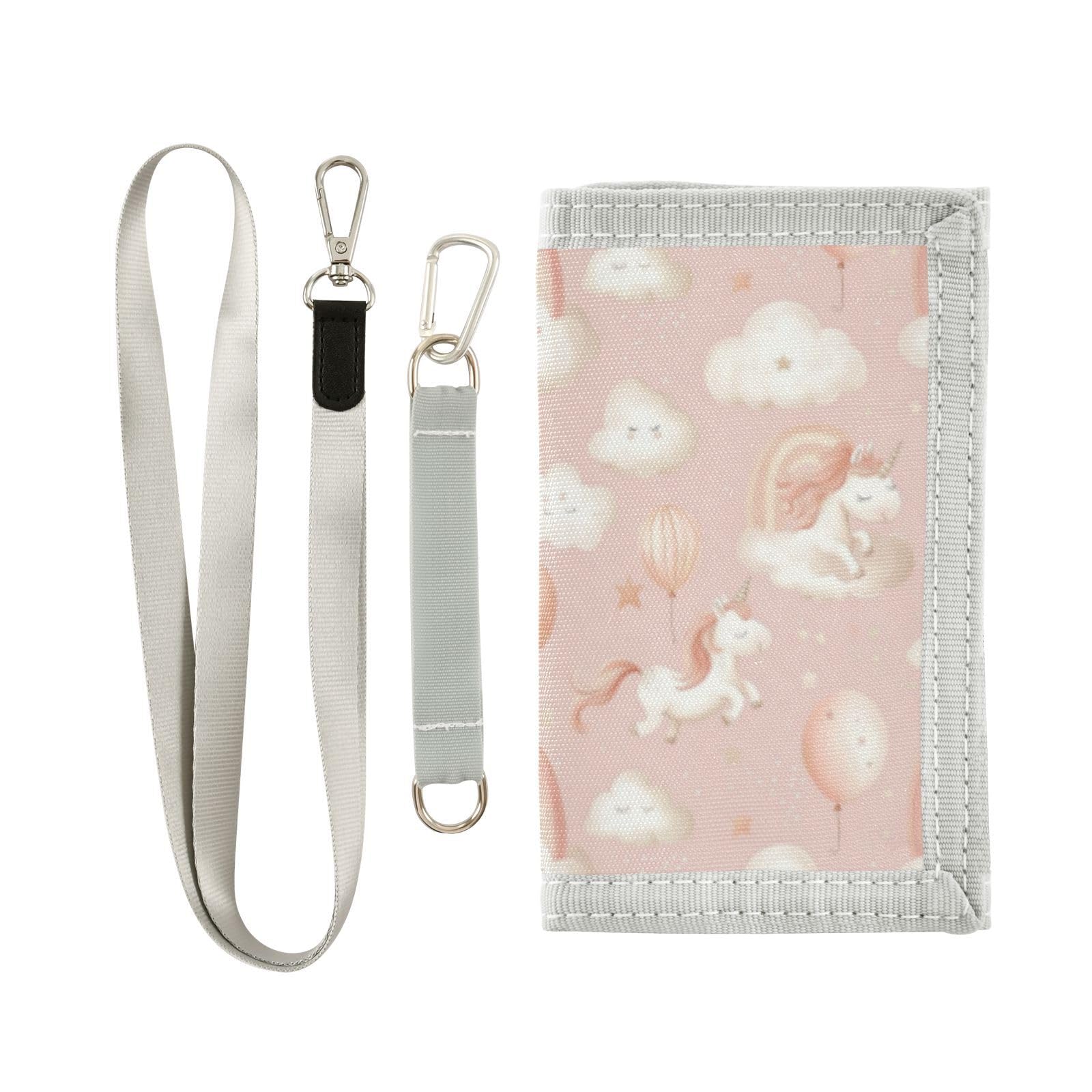 Wusikd Pink Unicorn Clouds Kids Wallet for Boys Girls Rainbows Balloons Stars Toddler Trifold Wallet Novelty Wallet for Teens Women Men