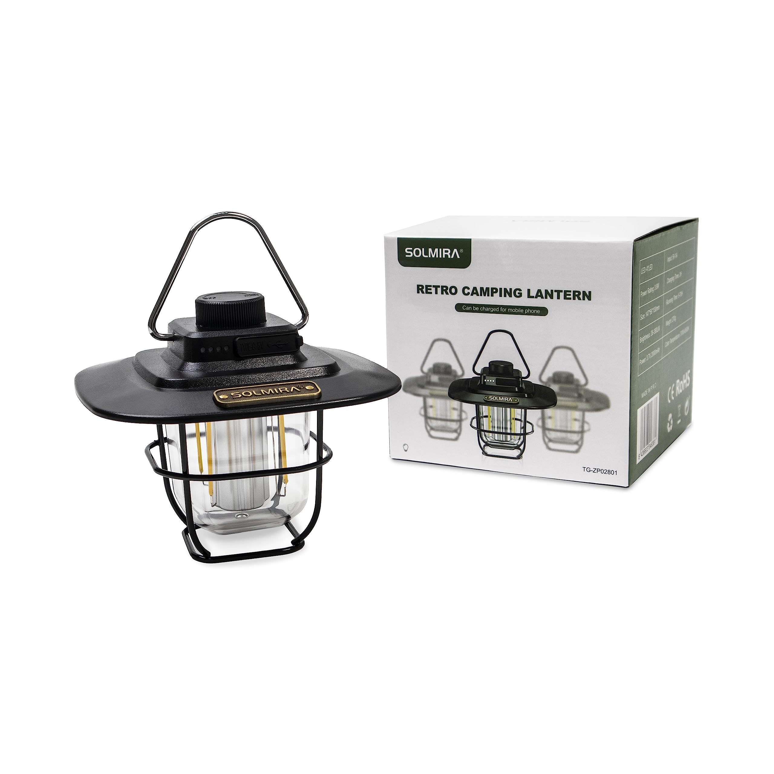 Camping Lantern Rechargeable, Mobile Charger, Warm and White Light, CE and RoHS Certified