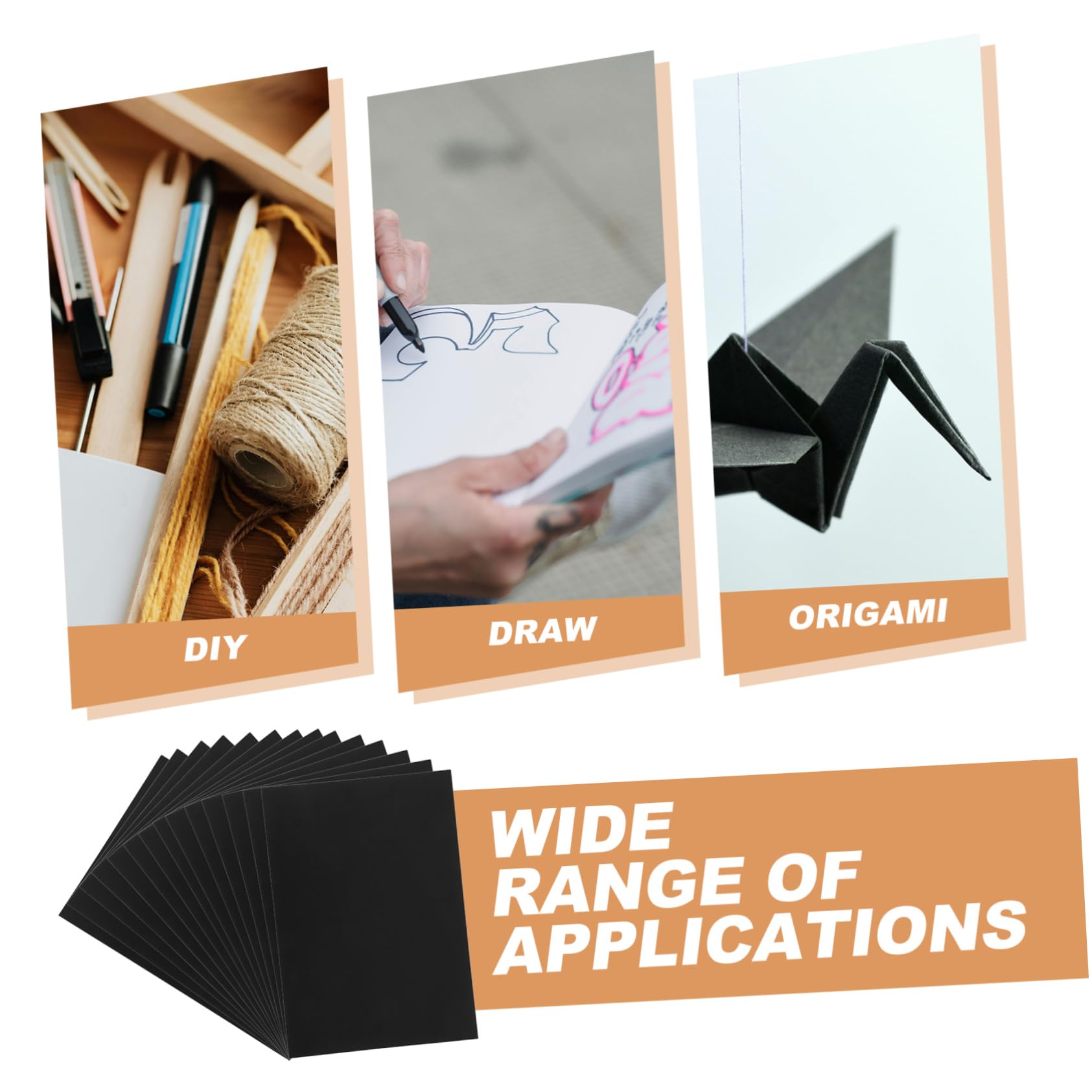 VILLCASE 250 G/m² Papier Cartonné Noir A3 Papier Cartonné Fait Main 50 Feuilles pour Origami Dessin Peinture