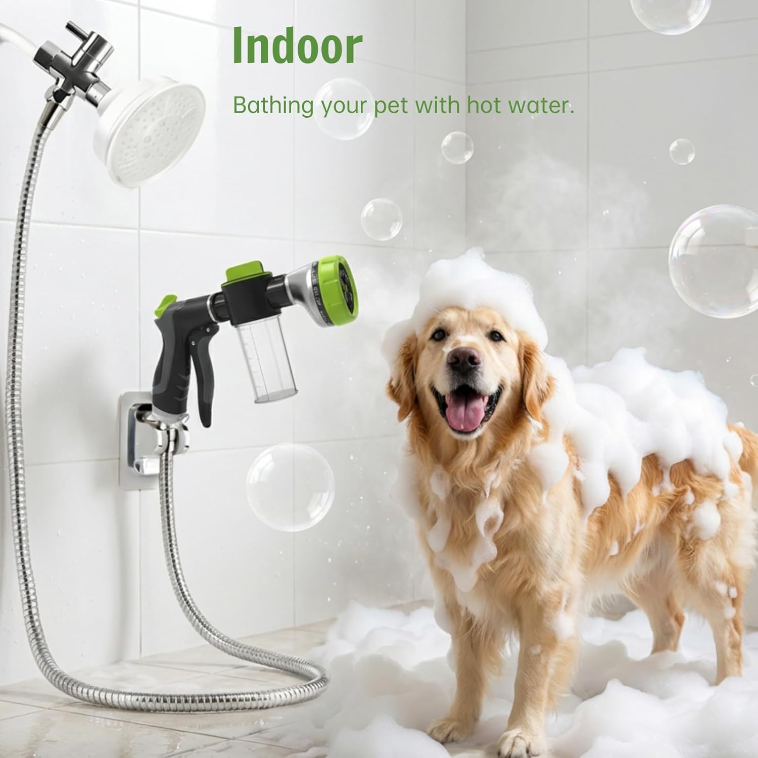 Dog Shower Attachment Water Hose Nozzle Sprayer Set with Metal 3-Way Shower Diverter & 6FT Shower Hose, 10 Spray Modes,with Soap Dispenser,Suitable for Indoor Outdoor Dog Washing