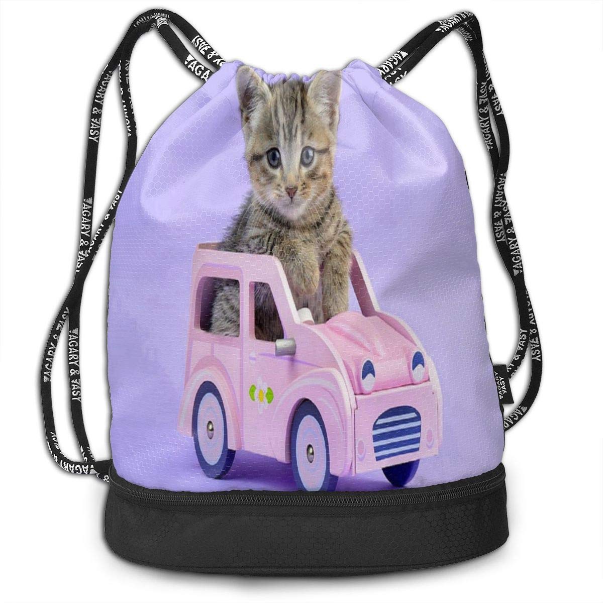 Sport Bundle Drawstring Backpack Pink Car Kittens Lovely Animals Travel Durable Large Space Gym Sack Special Waterproof