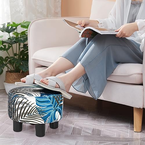 Miniatura 2 de Joveco Taburete pequeño otomano, reposapiés redondo corto bajo para silla, escritorio debajo de la oficina, sala de estar, estampado de hojas