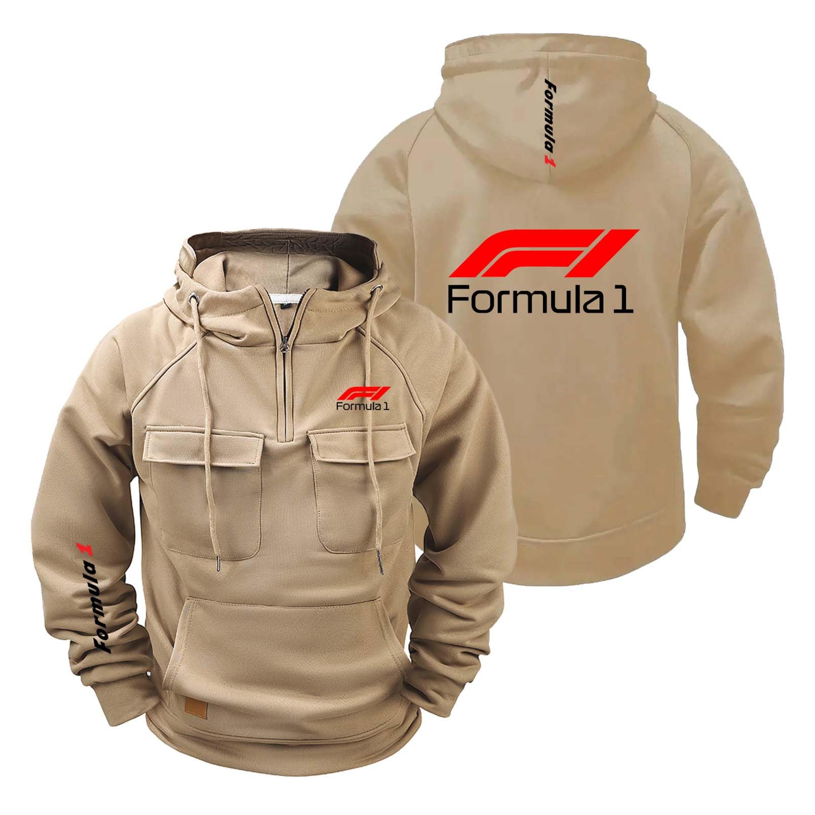 Men Hoodies Printed Jacket for F.1 with Pockets Long Sleeve Sweatshirt Hooded Coats Jumpers Tops Hoody Plain Sport Outwear Half Zip Gym Wear-KQSe||3x_l