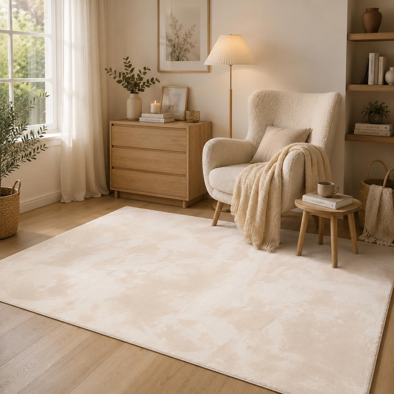 Pergamon Luxus Super Soft Kunstfell Teppich Pearl Einfarbig – Wohnzimmer, Rund & Eckig