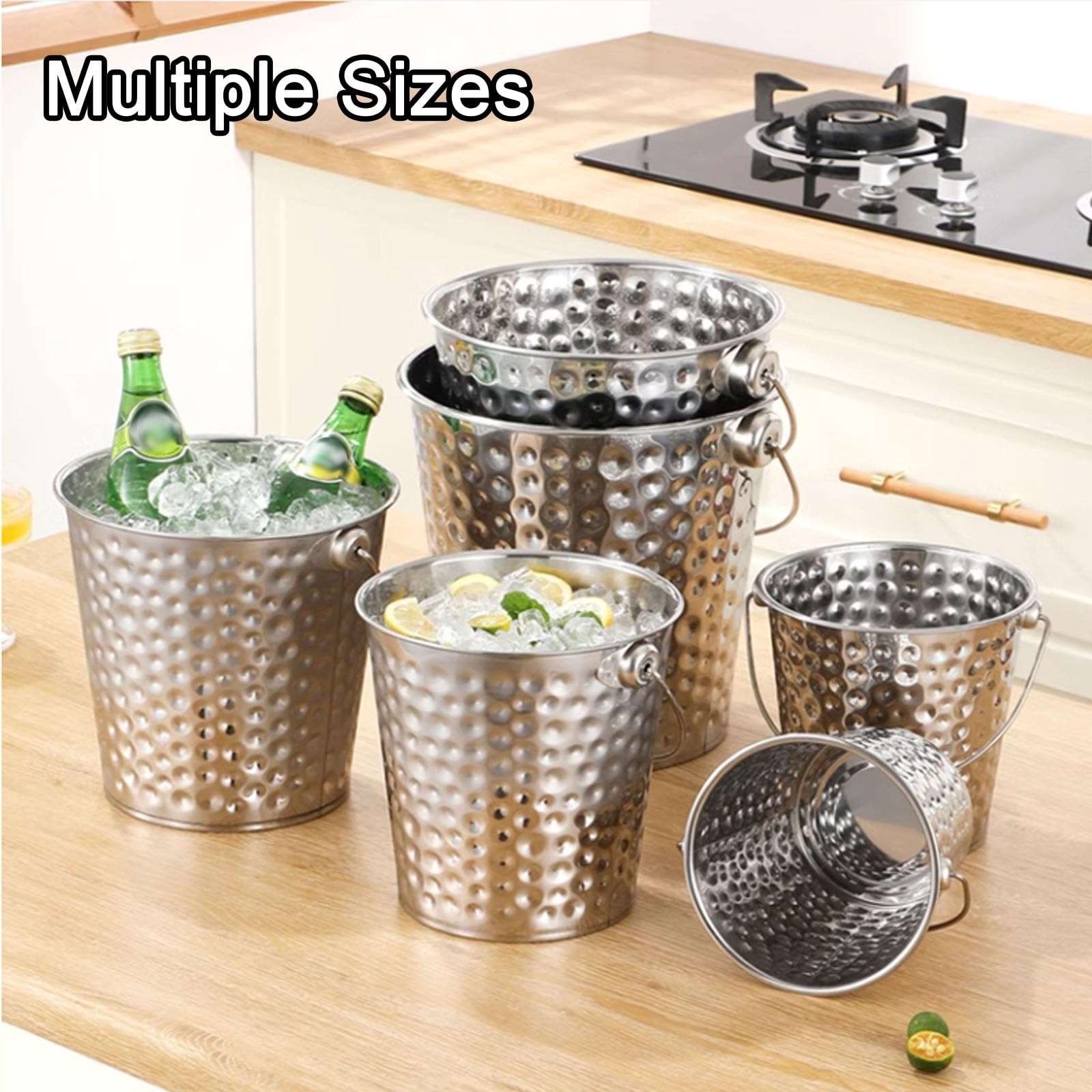 Cubo de hielo de acero inoxidable, gran tina de bebidas para fiestas, enfriador de vino y champán para enfriar bebidas en bares y eventos (16 x 11 x 15 cm)