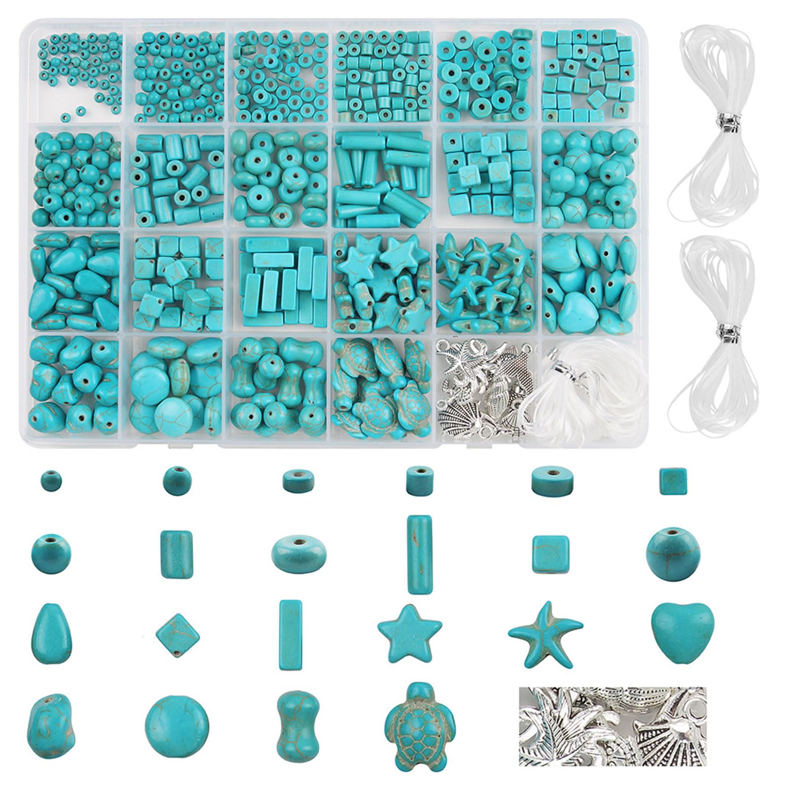 Perles d'espaceur turquoise synthétiques vertes blanches pour création bijoux bracelet