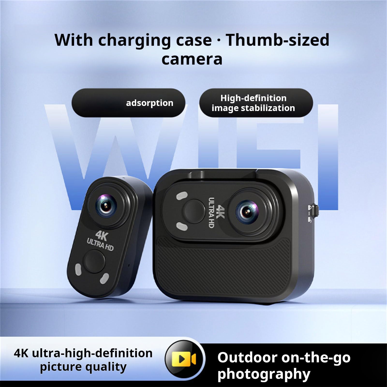 Tiny Caméra de résolution 4K avec support pour extérieur, noir