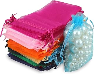 Trimming Shop 25pcs Multicolour Organza Bags 7cm x 9cm Sheer Drawstring Gift Pouches for Wedding Favours, Jewellery, Parties and Anniversaries Mini Organza Bags for Small Gifts