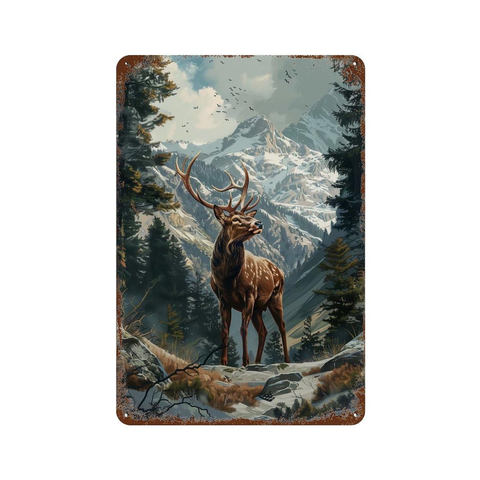 A Deer in The Forest Rusty Metal Tin Sign 11.8"x7.9", for Shed, Workshop And Garage Wall Decor, Novelty Wall Decor