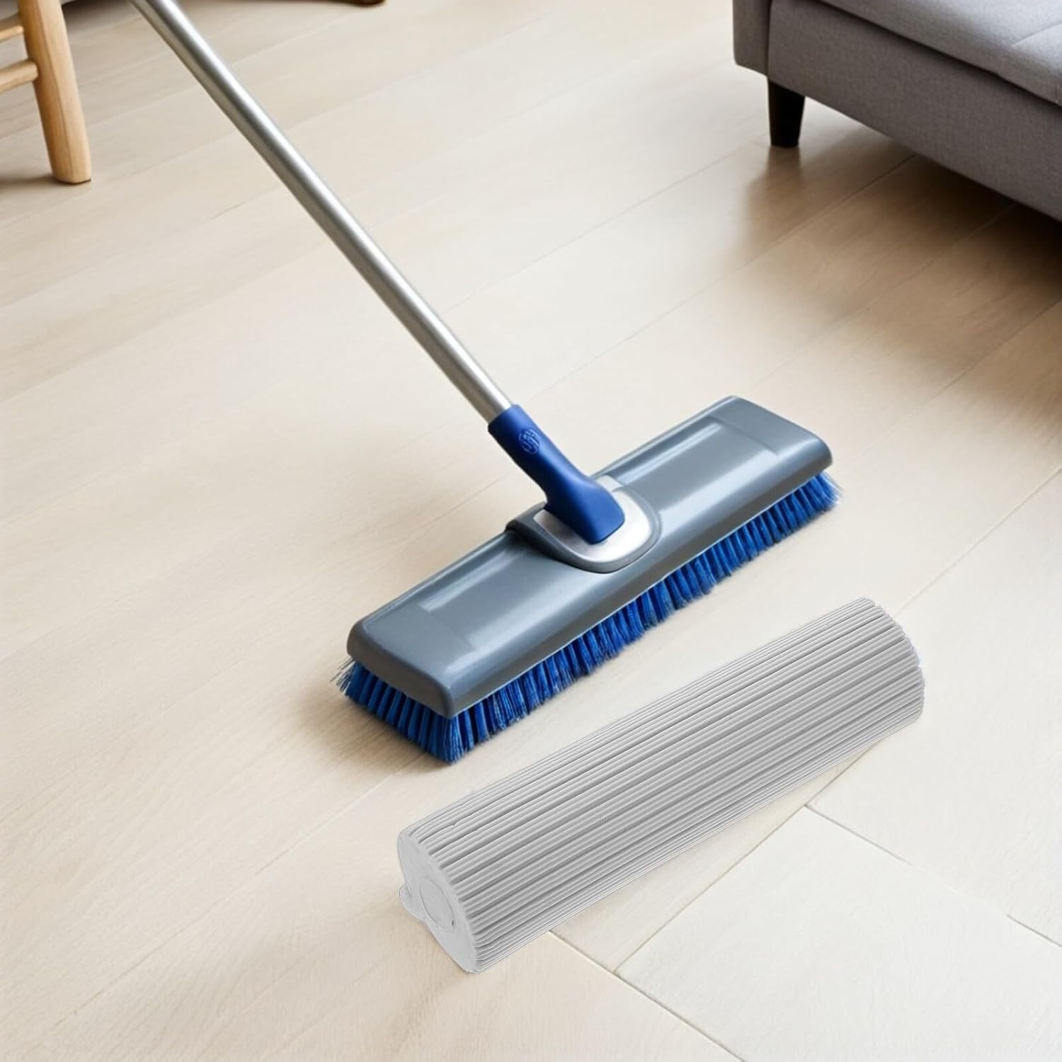 2pcs Absorbent Sponge Mop Head Replacement Roller Refills 33cm Gray for Kitchen Bathroom Tile Floor Cleaning Commercial Use