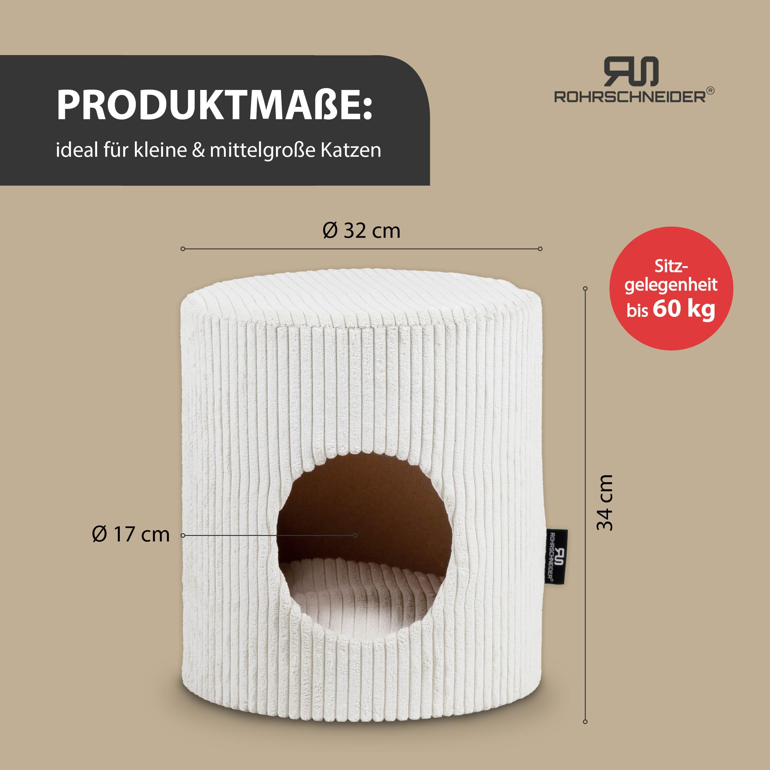 Rohrschneider Katzenhöhle Cord, waschbar, ca. Ø 32 x H 34 cm beige