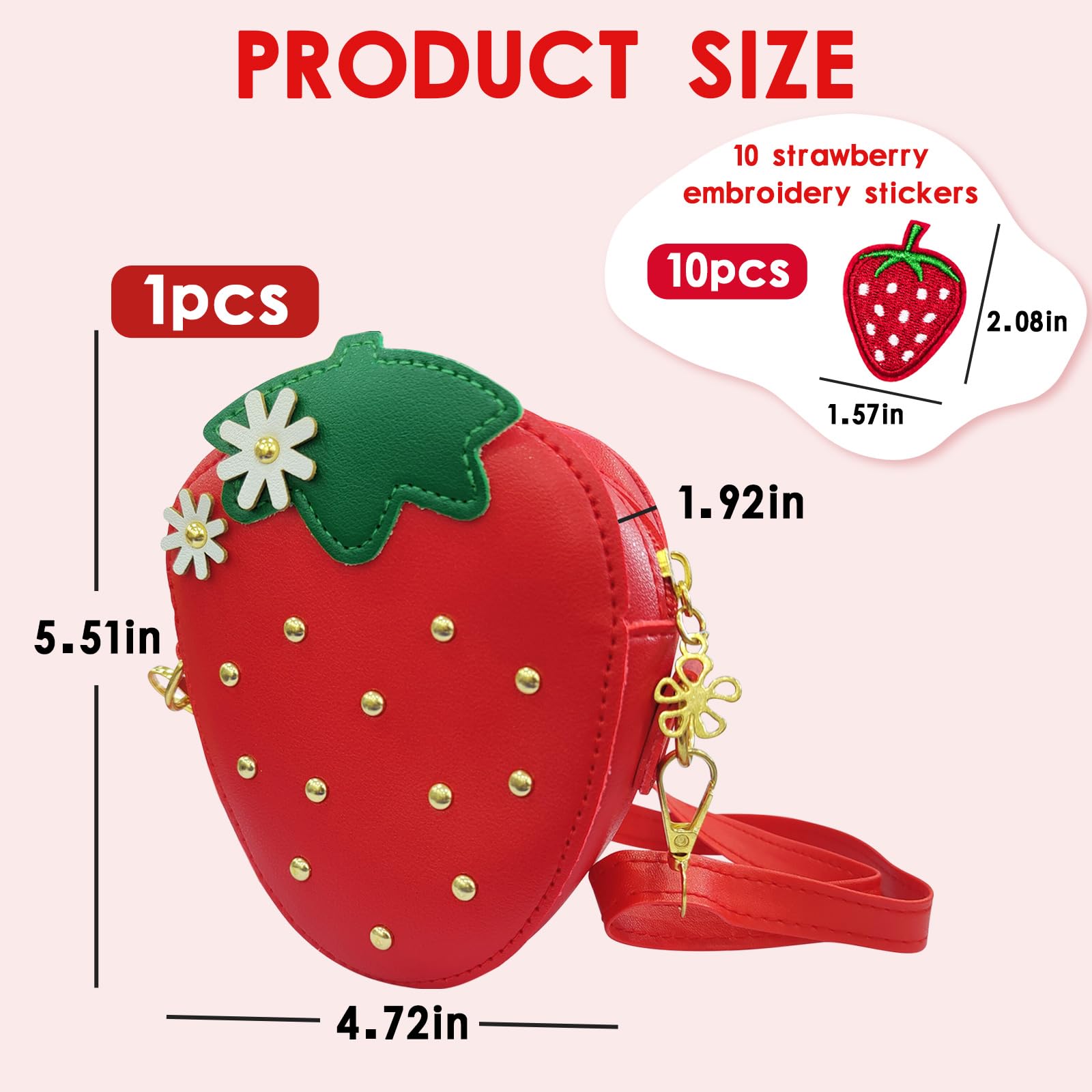 Little Girls Strawberry Purse Mini Handbag Cute Fruit Straw Cross-body Bag Weave,Comes with 10 pieces of strawberry embroidered patches PU Leather Metal Chain Phone Shoulder Bag Wallet for Women