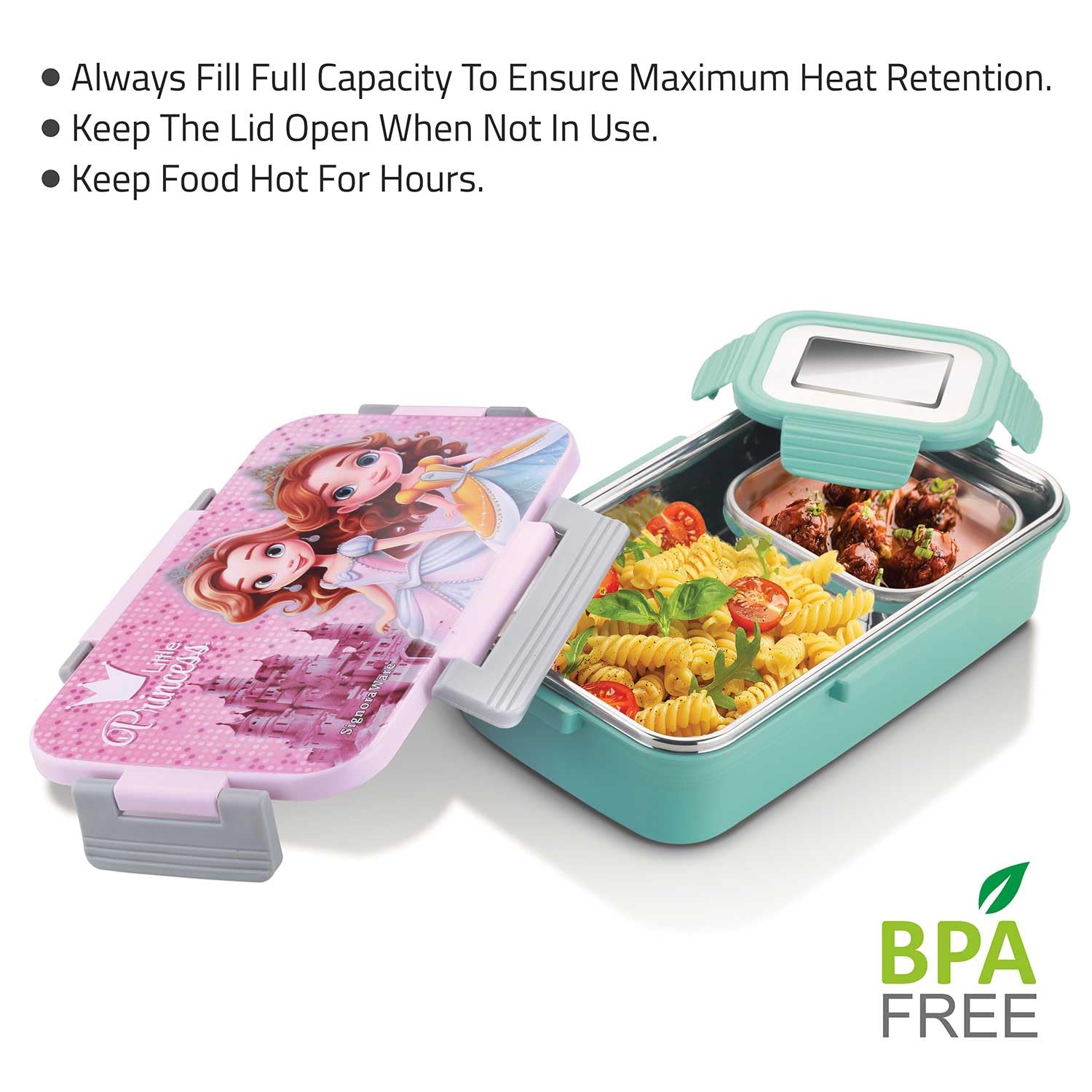 Signora Ware Nugget Printed Stainless Steel Lunch Box | Airtight & Leakproof | Maintain Crispness & Freshness | Ideal for School Kids | Great for Picnic & Outdoor Activities (700ml + 130ml | Pink) — Amazon image 6