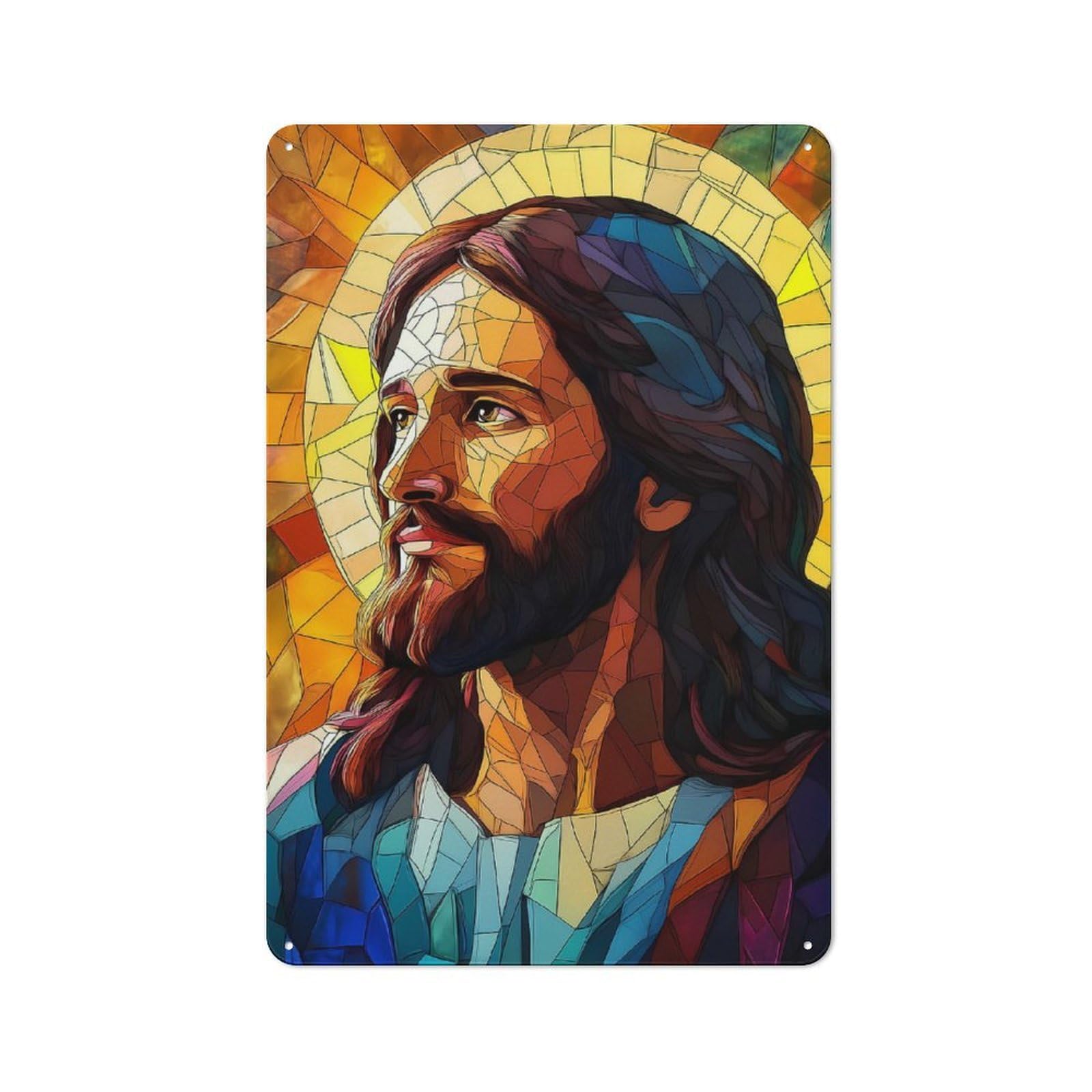 Junmoney Jesus Christ Stained Glass Vintage Metal Wall Sign 30X20cm For Garage Or Workshop, For Metal Sign Collectors, For Garage And Workshop Walls