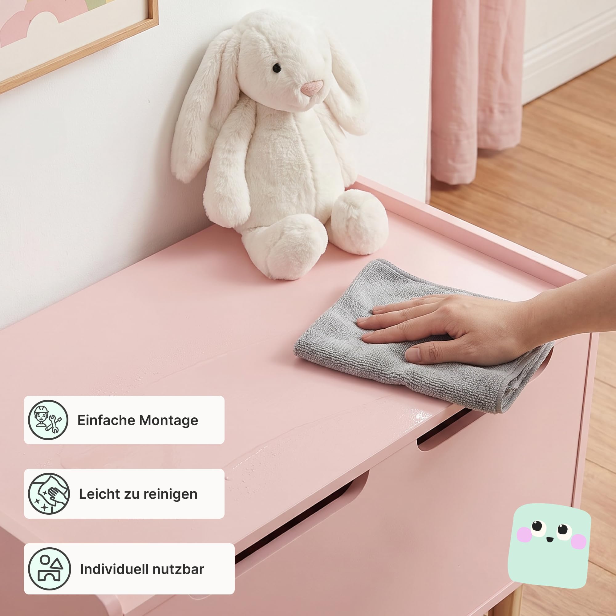 [en.casa] Spielzeugkiste mit Deckel Virer Kuscheltier Aufbewahrung Kinderzimmer Truhe Spielzeugbox 60 x 40 x 45 cm Aufbewahrungsbox Holzbeine Rosa