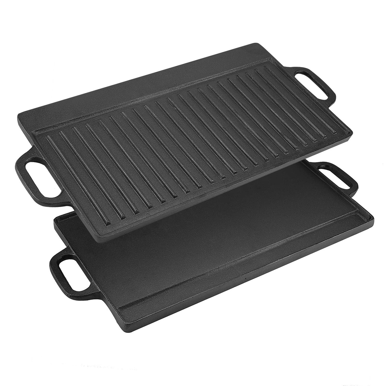 Plancha de Hierro Fundido Pre-sazonado, Reversible, con Asas Integrales, para Cocina de Inducción, Gas, Horno y Barbacoa