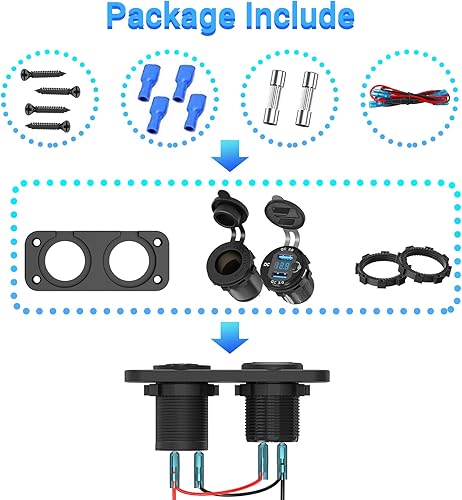 Miniatura 7 de Qidoe - Enchufe para encendedor de cigarrillos de 12 V, enchufe de cargador USB QC3.0 dual de aluminio de 40 W con interruptor voltímetro LED,