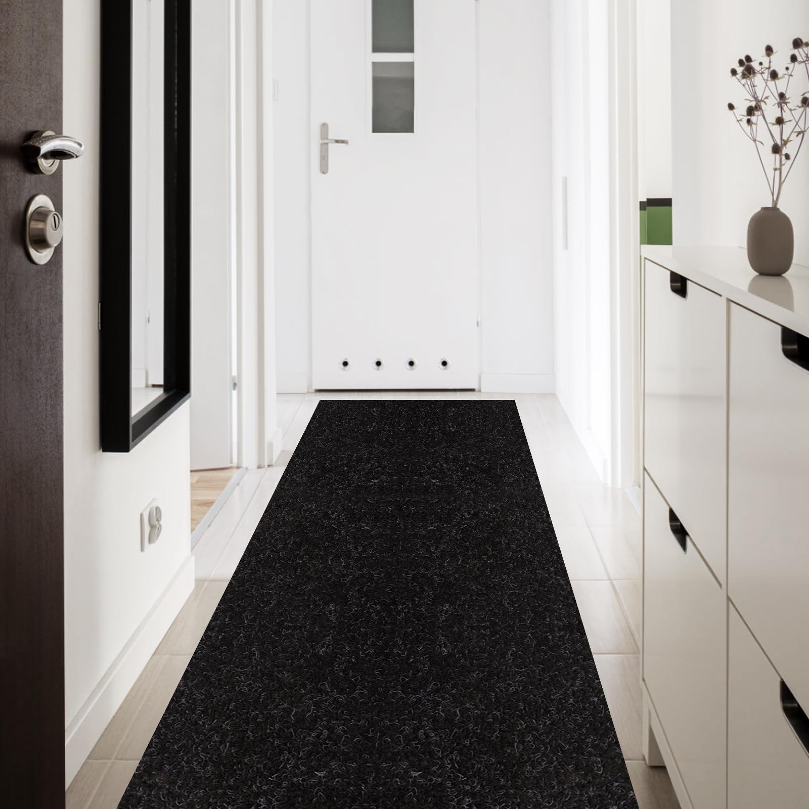 PENFHF Custom Size Runner Rug 2' x 6' Rubber Backing Non-Slip for Hallway Entryway Laundry Stair Bathroom Kitchen Indoor Outdoor Area Rug Carpet, Black
