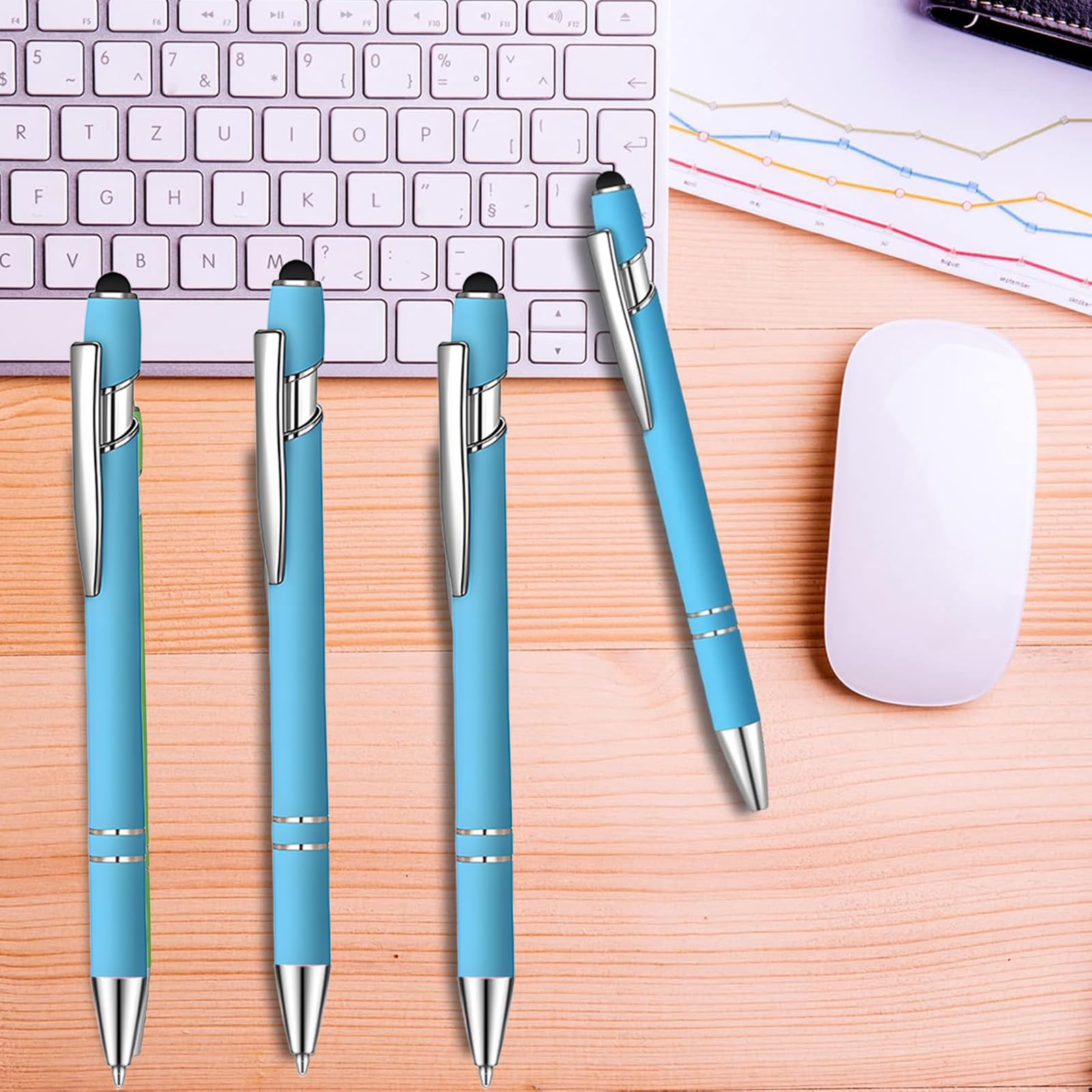 50 penne a sfera con inchiostro blu con stilo 2 in 1, penna a sfera per touch screen, penna di ringraziamento 2 in 1, regalo di ringraziamento per colleghi, colleghi, ufficio (azzurro)